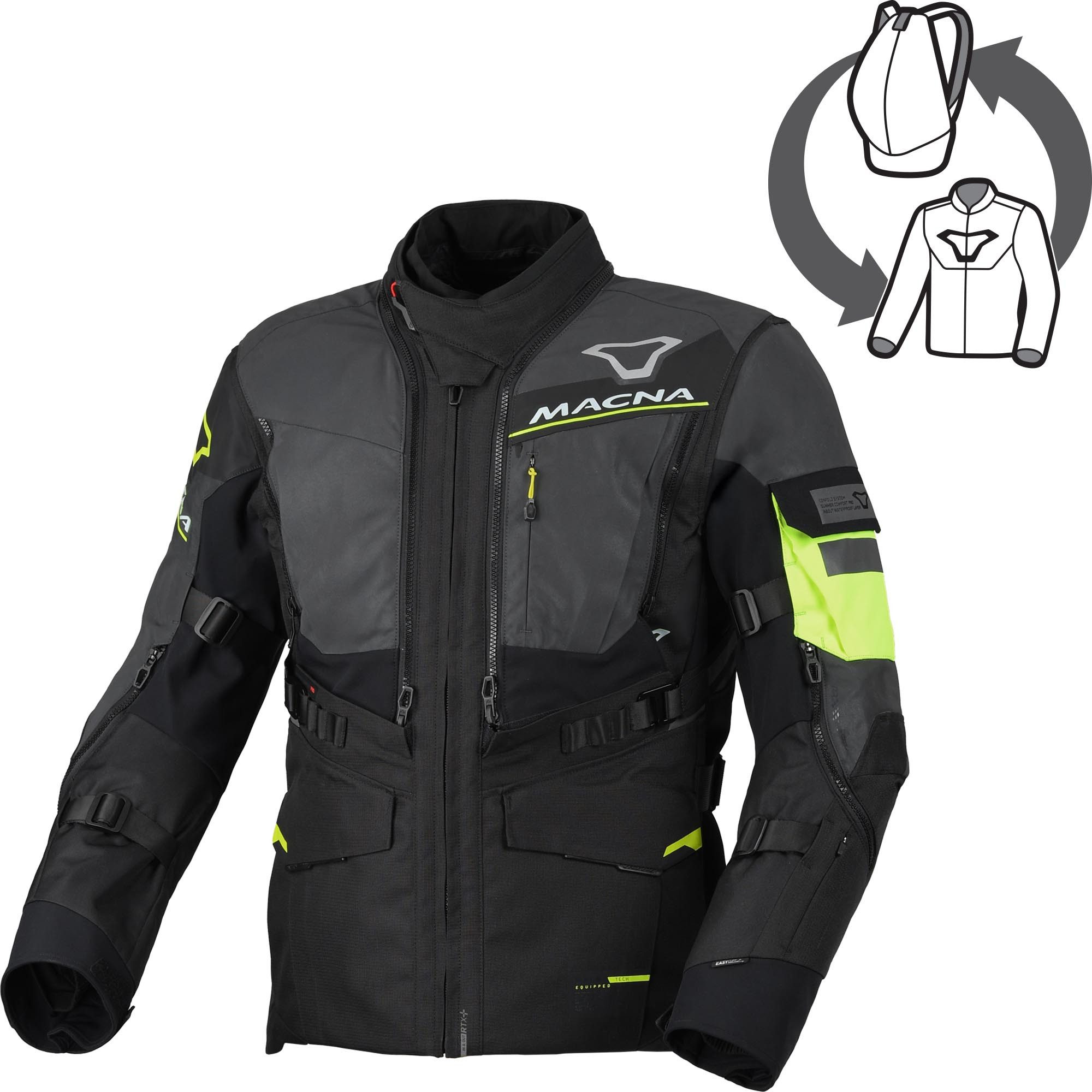 Macna Motorradjacke Flexodus NightEye wasserdichte Motorrad Textiljacke 3-Lagen-Laminat,Ellenbogenprotektoren enthalten,herausnehmbares I