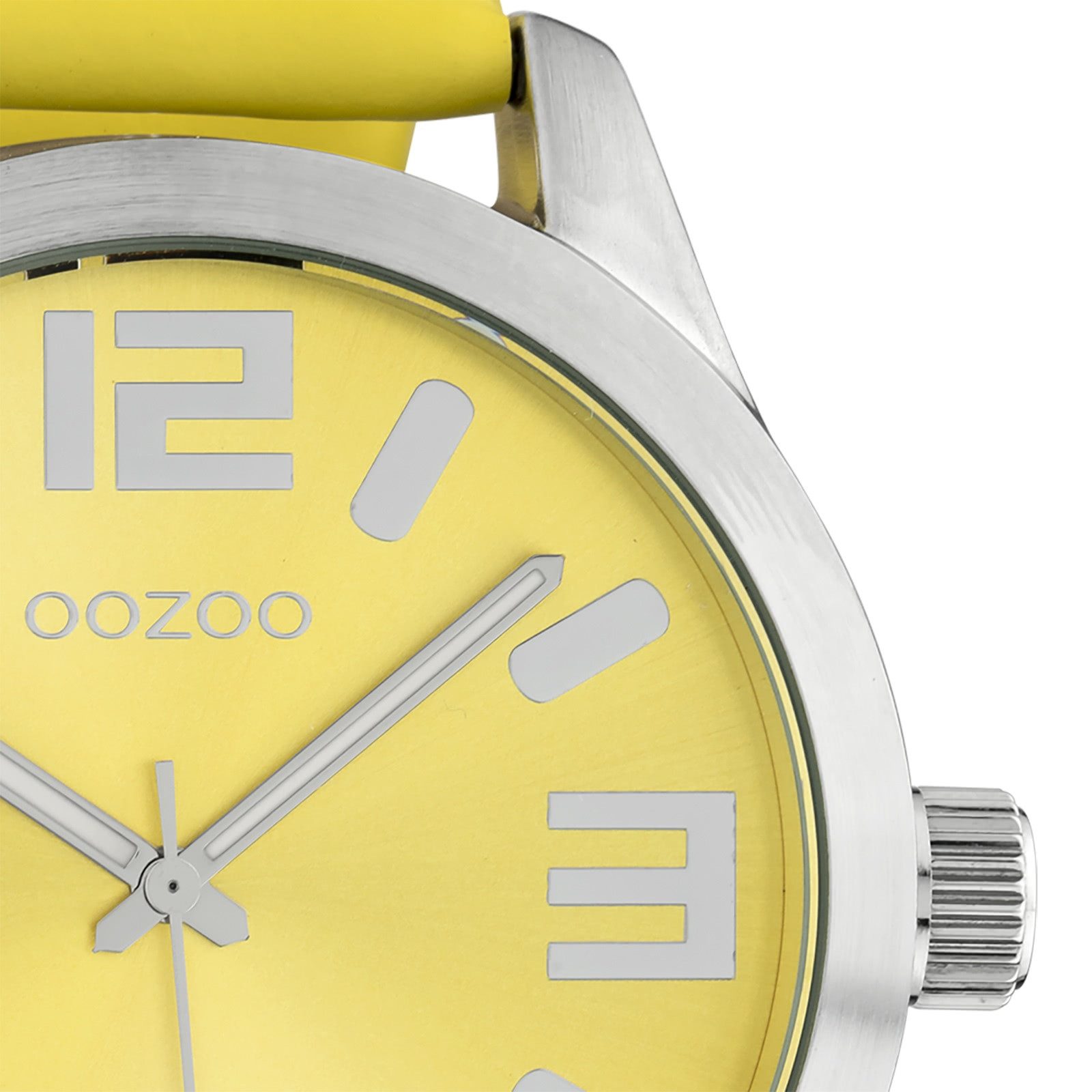 OOZOO Quarzuhr Oozoo Damen Armbanduhr gelb Analog, (Analoguhr), Damenuhr rund, extra groß (ca. 46mm) Lederarmband, Fashion-Style