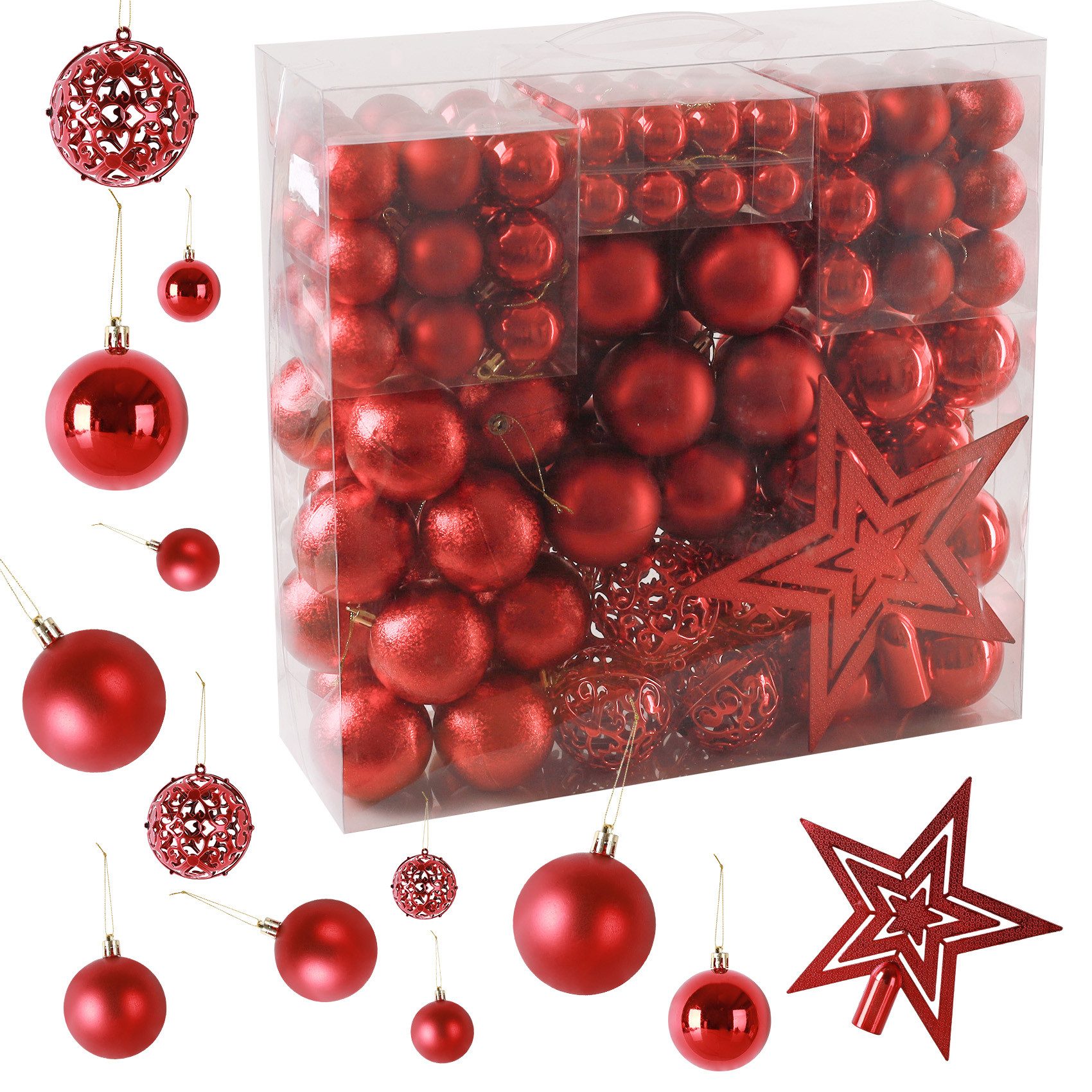 ElitVita Weihnachtsbaumkugel 139er Set Новогодние шары, mit Baumspitze Stern, Ø3/4/6 cm (139 St), Kunststoff Christbaumschmuck für Weihnachtsbaum Deko