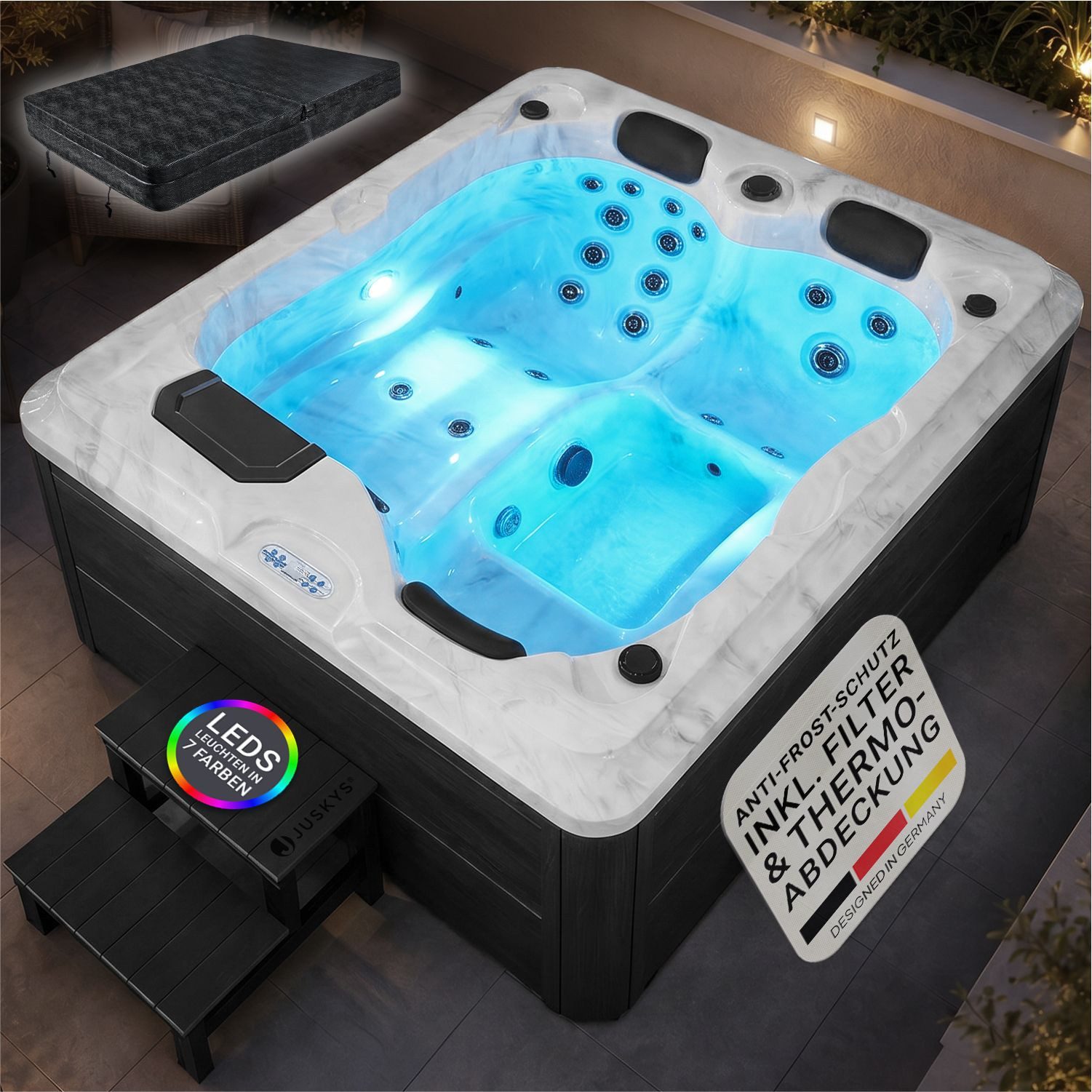 Artsauna Whirlpool Oasis mit Treppe, (Spa mit Massagedüsen, LED-Beleuchtung, inkl. Abdeckung)