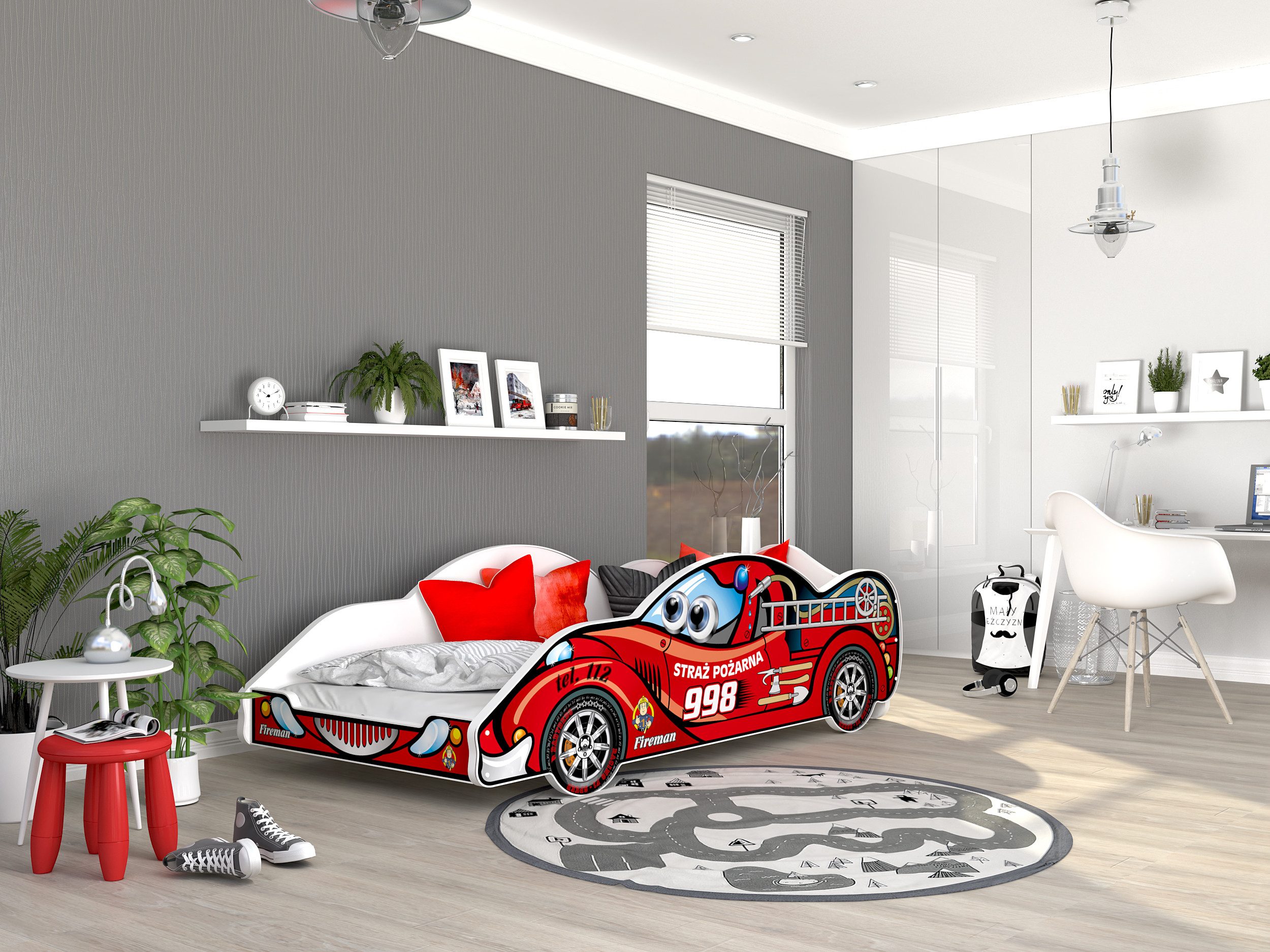 AJKmeble Autobett Kinderbett Jugendbett 90x180cm Gamerbett Optional mit Matratze (MADE IN EU - für Jungen und Mädchen, Rennwagen, 180x90cm, beklebtes Spielbett für Ihr Kinderzimmer), RIESEN FARBAUSWAHL