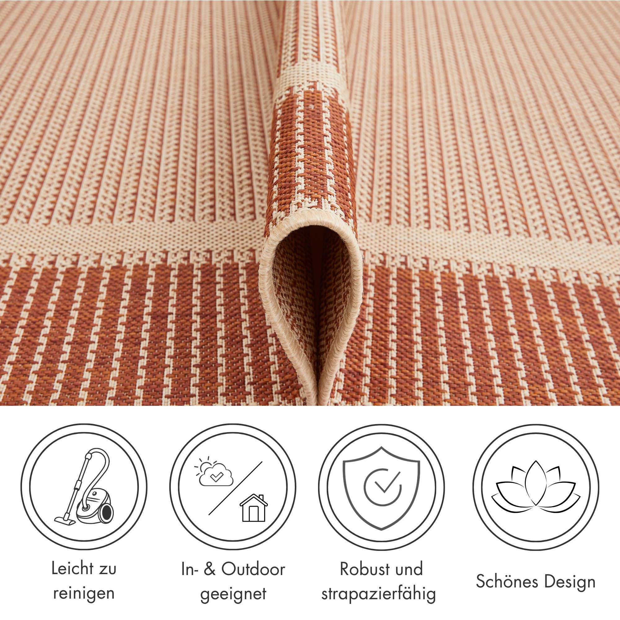 Andiamo Teppich ARIZONA 2, rechteckig, Höhe: 5 mm, Flachgewebe, mit Bordüre, In- und Outdoor geeignet, wetterfest