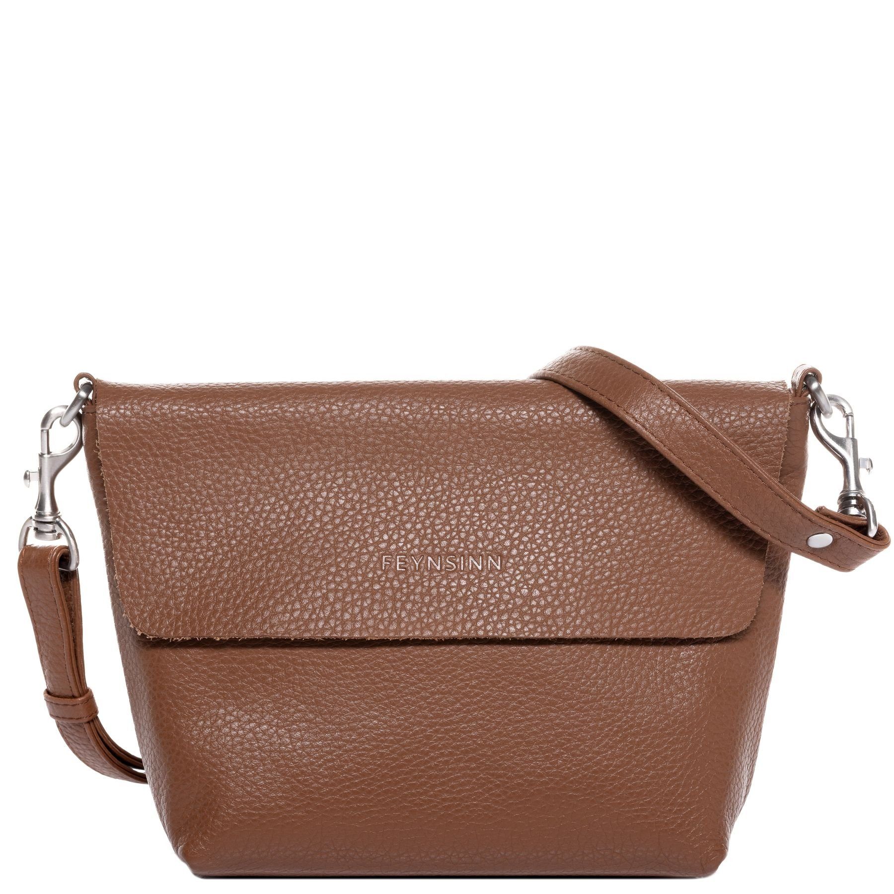 FEYNSINN Abendtasche Leder Umhängetasche LIVA, Schultertasche Echtleder Damen, Crossbody Bag klein hellbraun-cognac