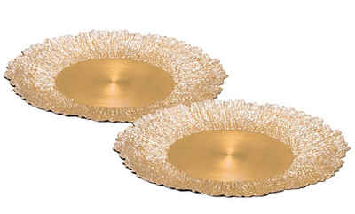 Spetebo Декоративная тарелка »Kunststoff Тарелки gold 2er Set - 33 cm« (Set, 2 St., 2-teilig), Deko Kerzenteller Geschenk Tablett rund