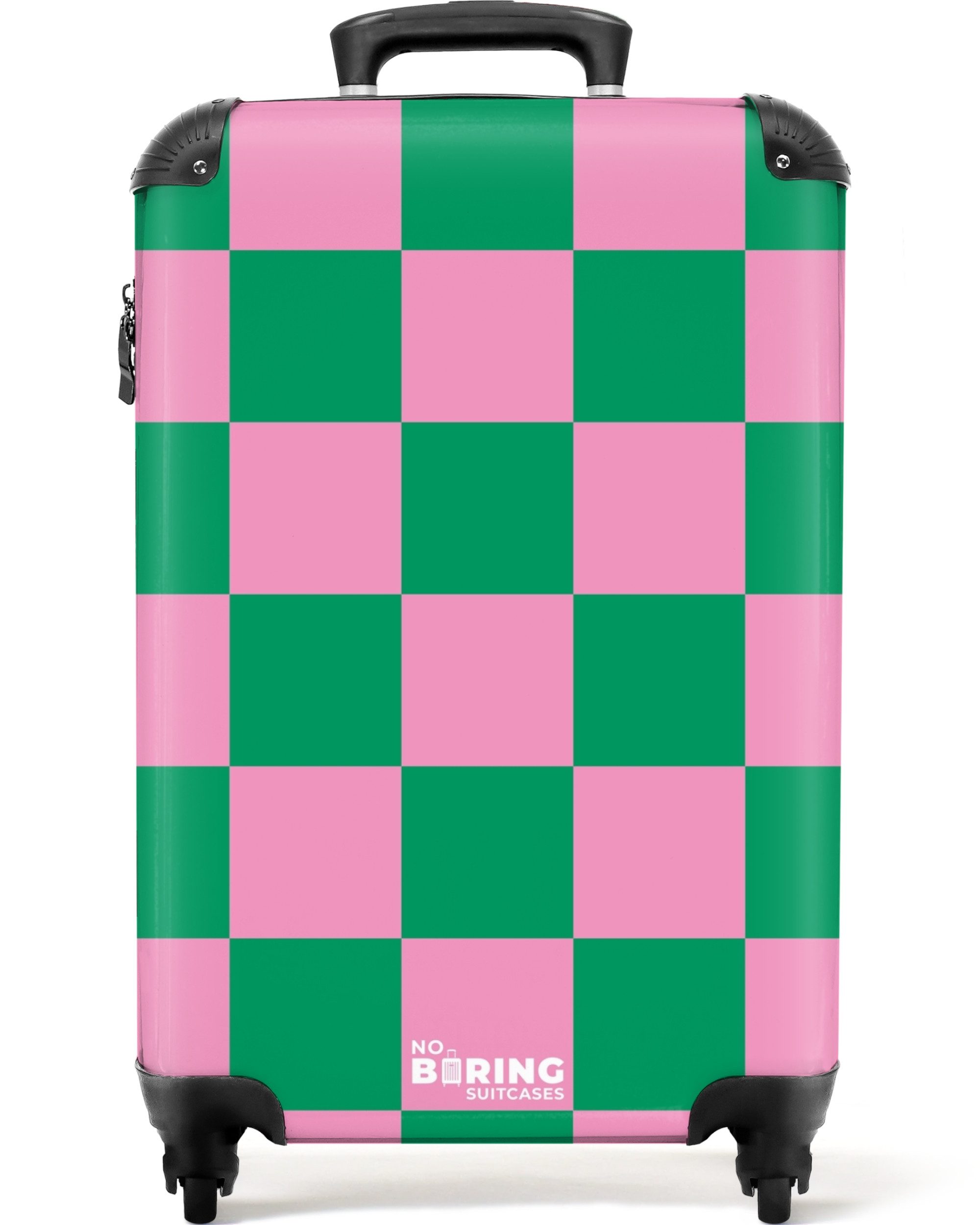 NoBoringSuitcases.com© Hartschalen-Trolley Rosa mit grünem Schachbrettmuste günstig online kaufen