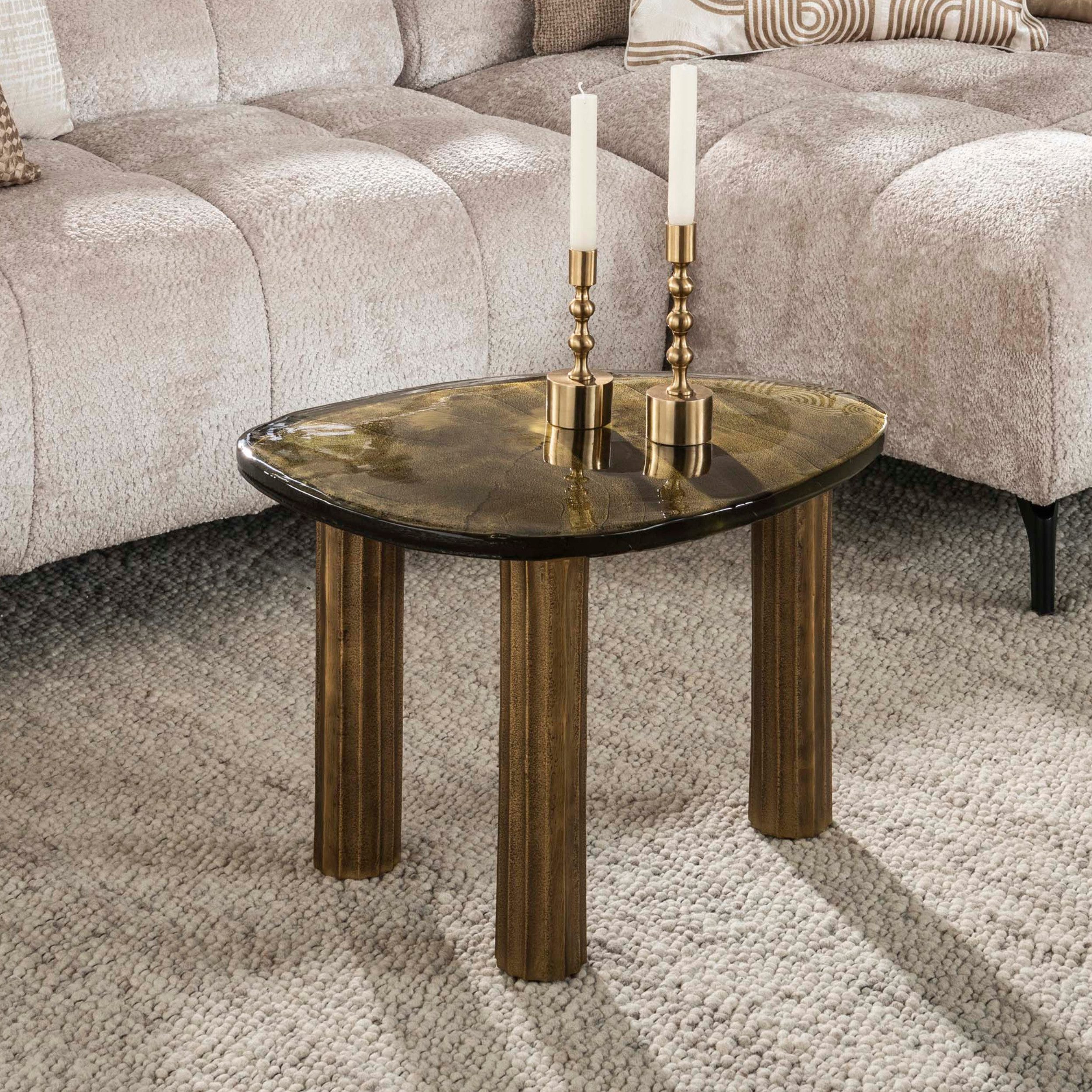 alesvelt Couchtisch ECLIPSE LUCA Größe M Organischer Gussglas-Tisch in Antik-Optik (1-Tisch), 62x45x40cm
