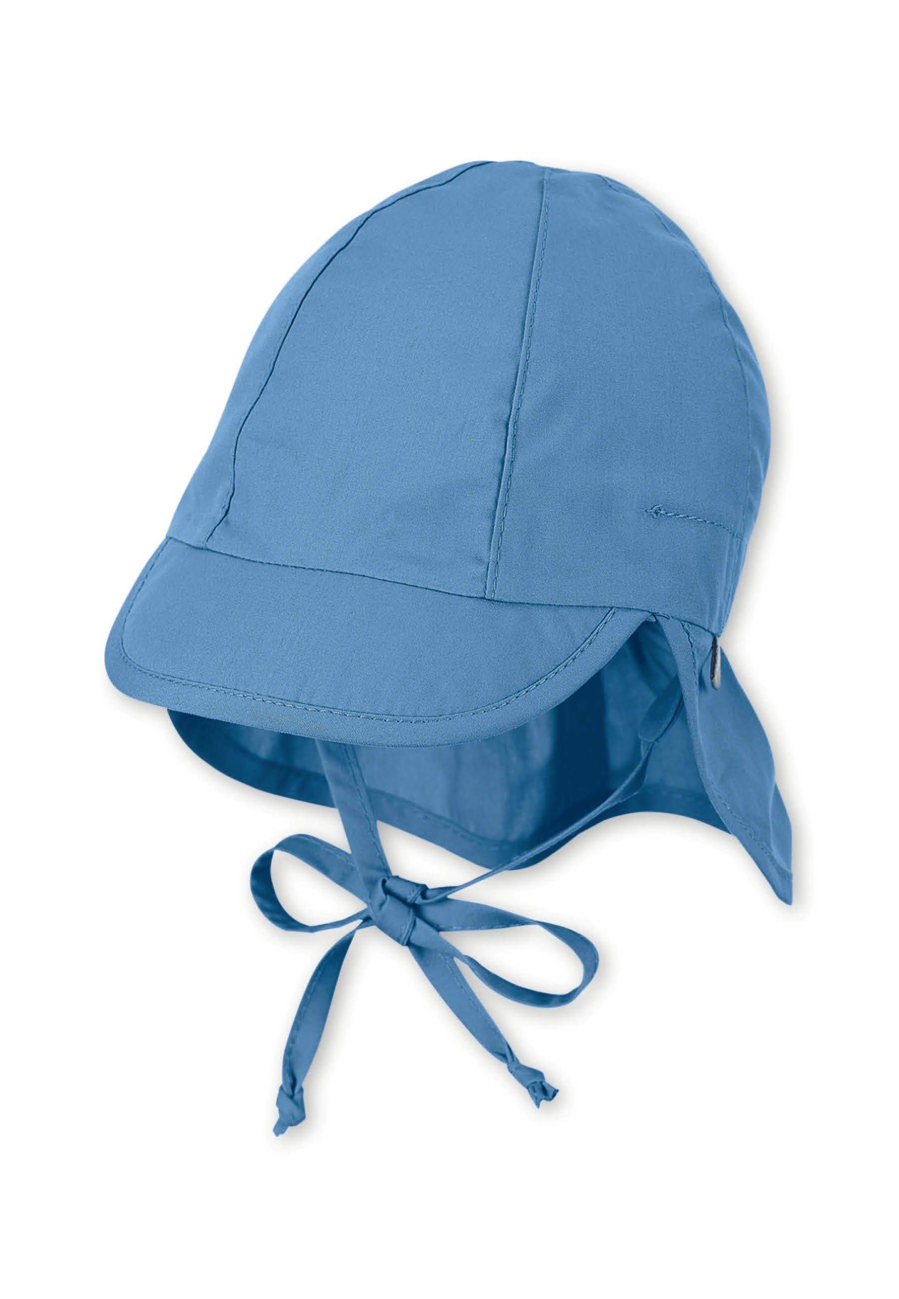 Schirmmütze unifarben mit Sommermütze Schirm, 50+, (1-St., und Nackenschutz UV-Popeline aus samtblau Sterntaler® Mütze Bindeband) Ohrenschutz mit mit Schlupfmütze (Bio) UV-Schutz Nackenschutz