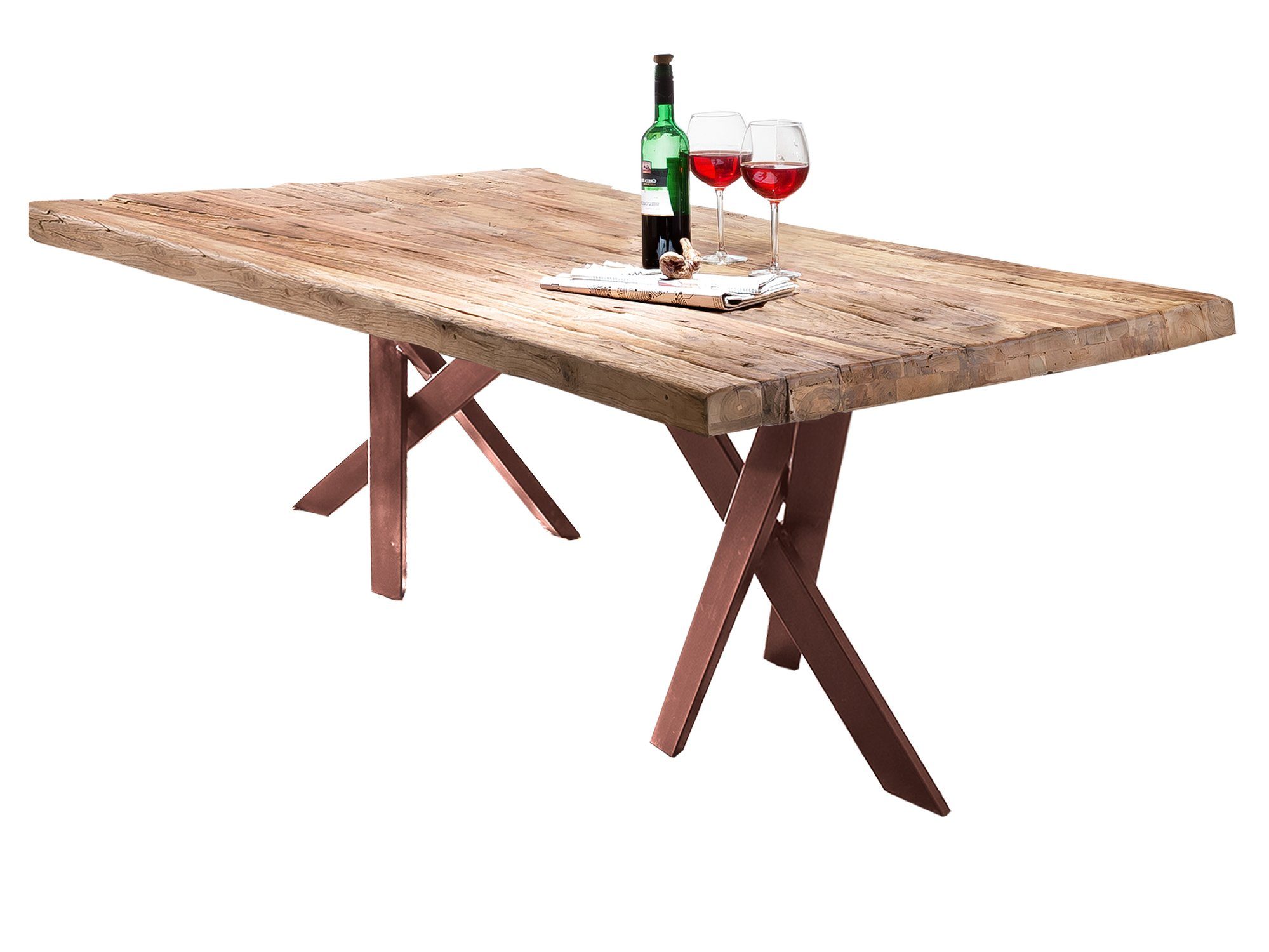 TPFLiving Esstisch Perseus - Platte recyceltes Teak, Gestell Metall (Tischplatte in originellem Design - Platte natur, Gestell antikbraun, Esstisch - Desinger Tisch Luxus - Esstisch massiv), Plattenstärke 50 mm - Esstisch 180x100cm antik-braun | antik-braun