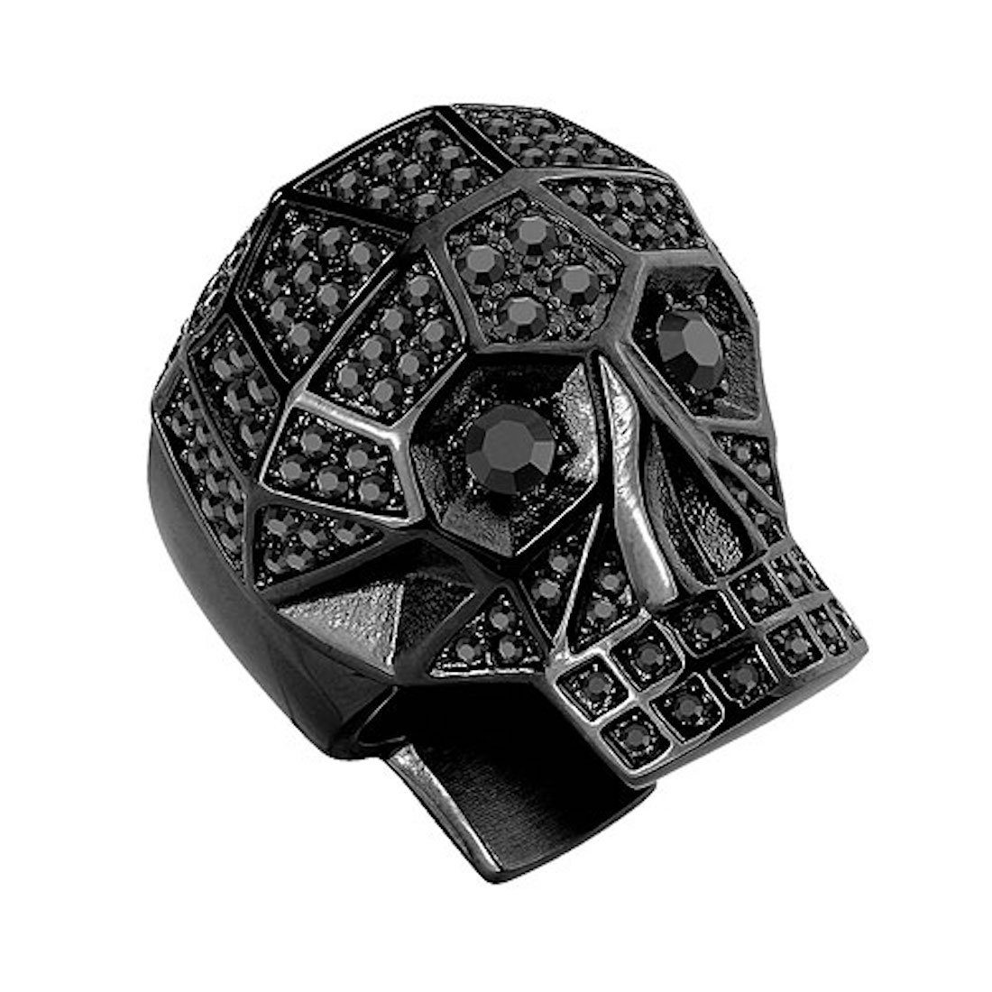Fingerring Herren Ring Edelstahl XXL Totenkopf mit Kristallen