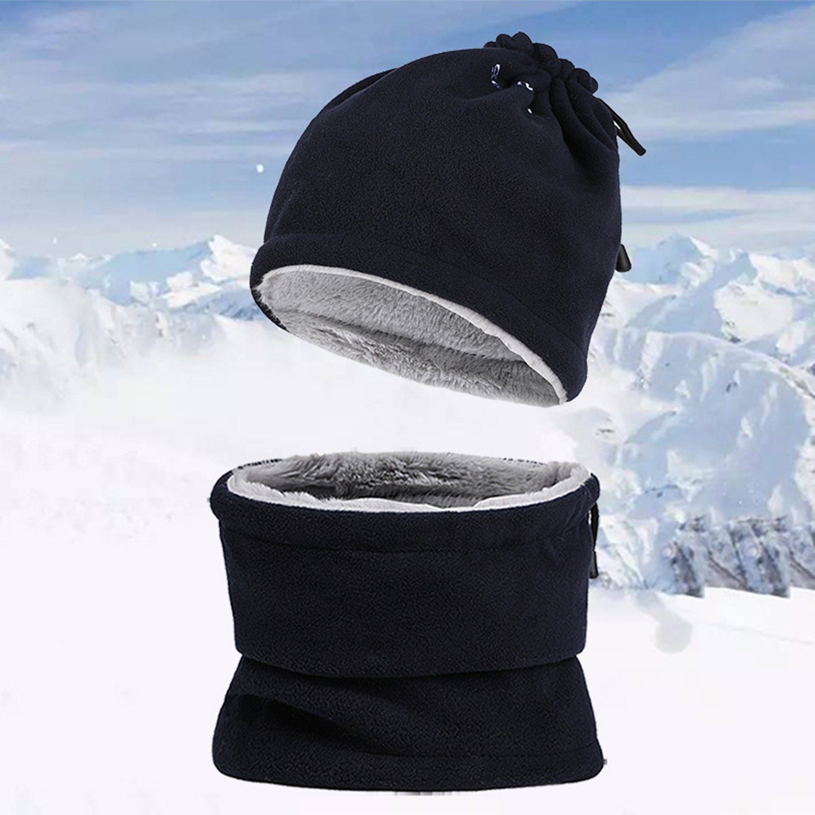 Schal Fleecefutter Herren Hat Beanie mit Set, 2-in-1 & Rutaqian Size) Damen Winter-Set und für Winterschal Schal (Wintermütze One Mütze Warme für