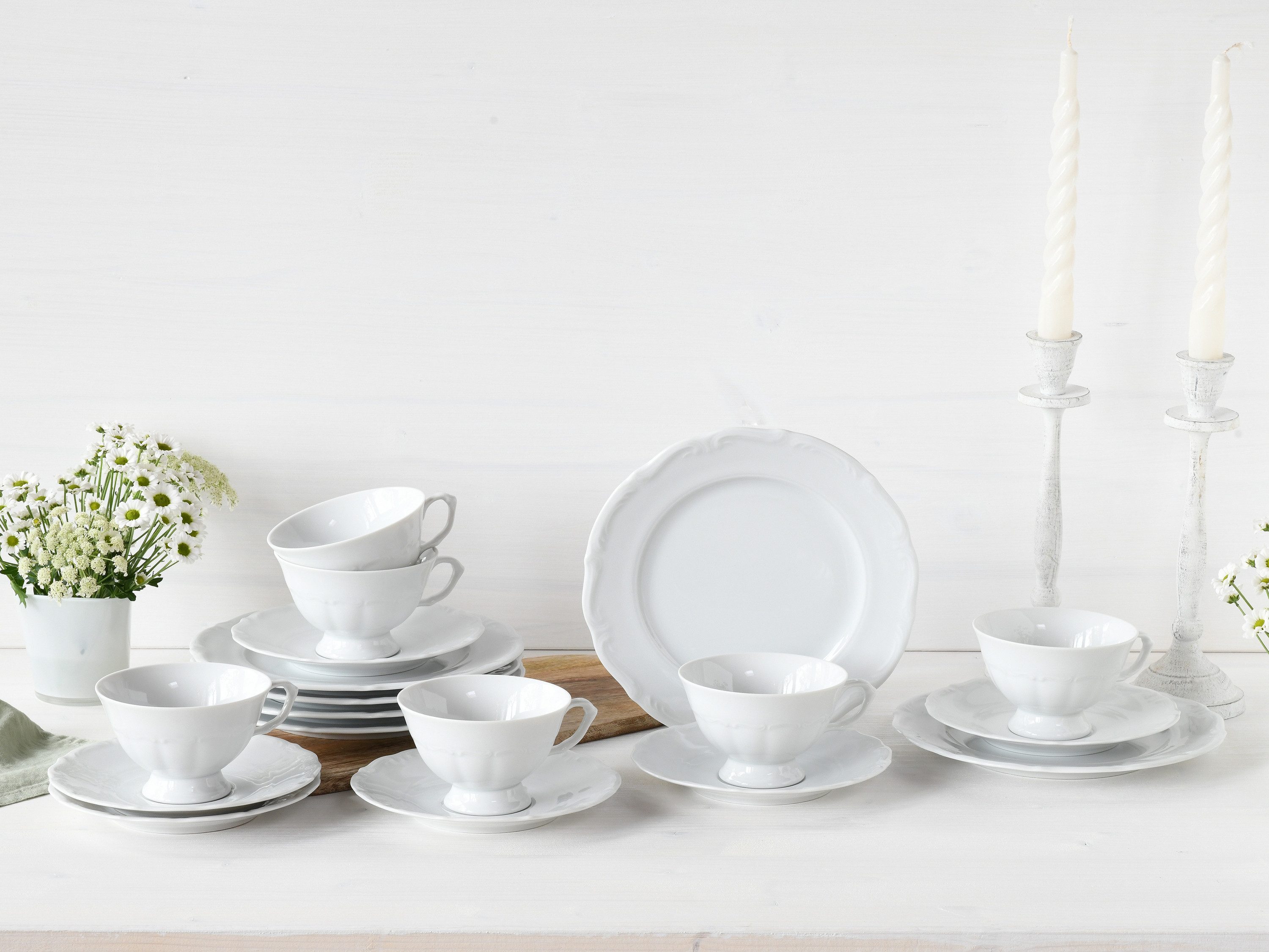 CreaTable Kaffeeservice Maria Theresia Weiss (18-tlg), 6 Personen, Porzellan
