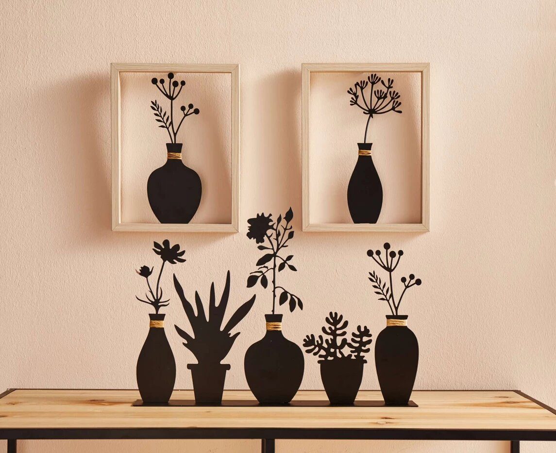 Home-trends24.de Wanddekoobjekt Vase Metall Wandbild Wand Deko Holz Rahmen günstig online kaufen