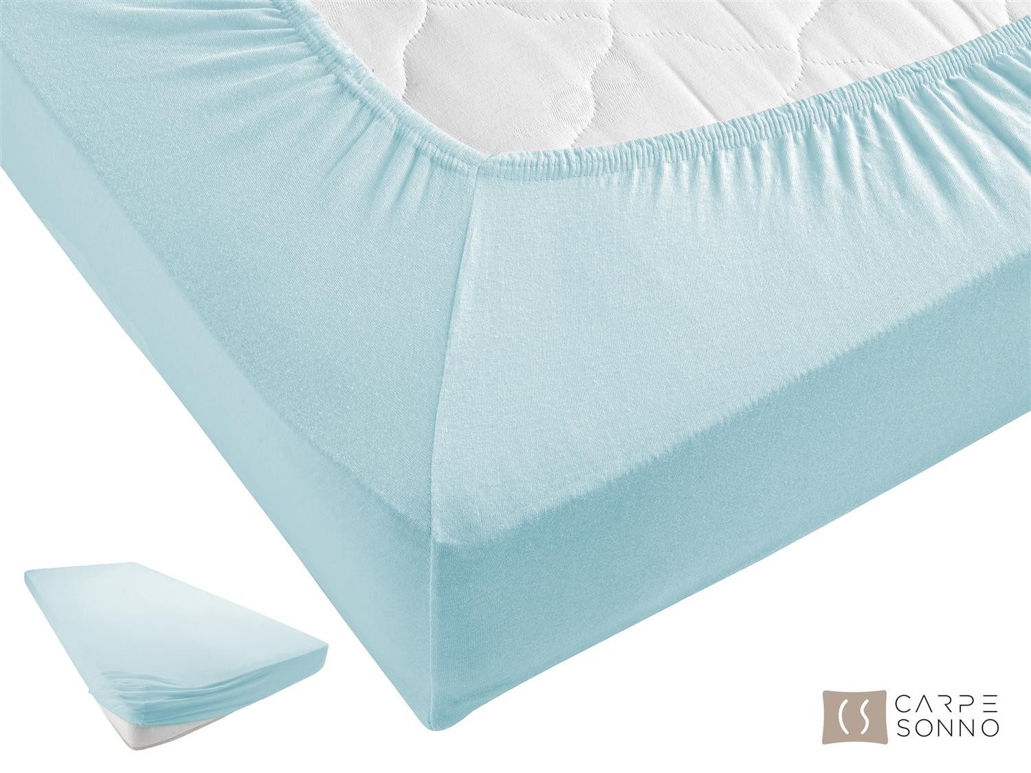 Carpe Sonno Spannbettlaken Jersey 90x200 100x200 120x200 140x200 160x200 180x200 200x200 70x140, Jersey, Gummizug: rundum, (1 Stück), 100% Baumwolle Spannbettlaken 90x200 Spannbetttuch Aqua