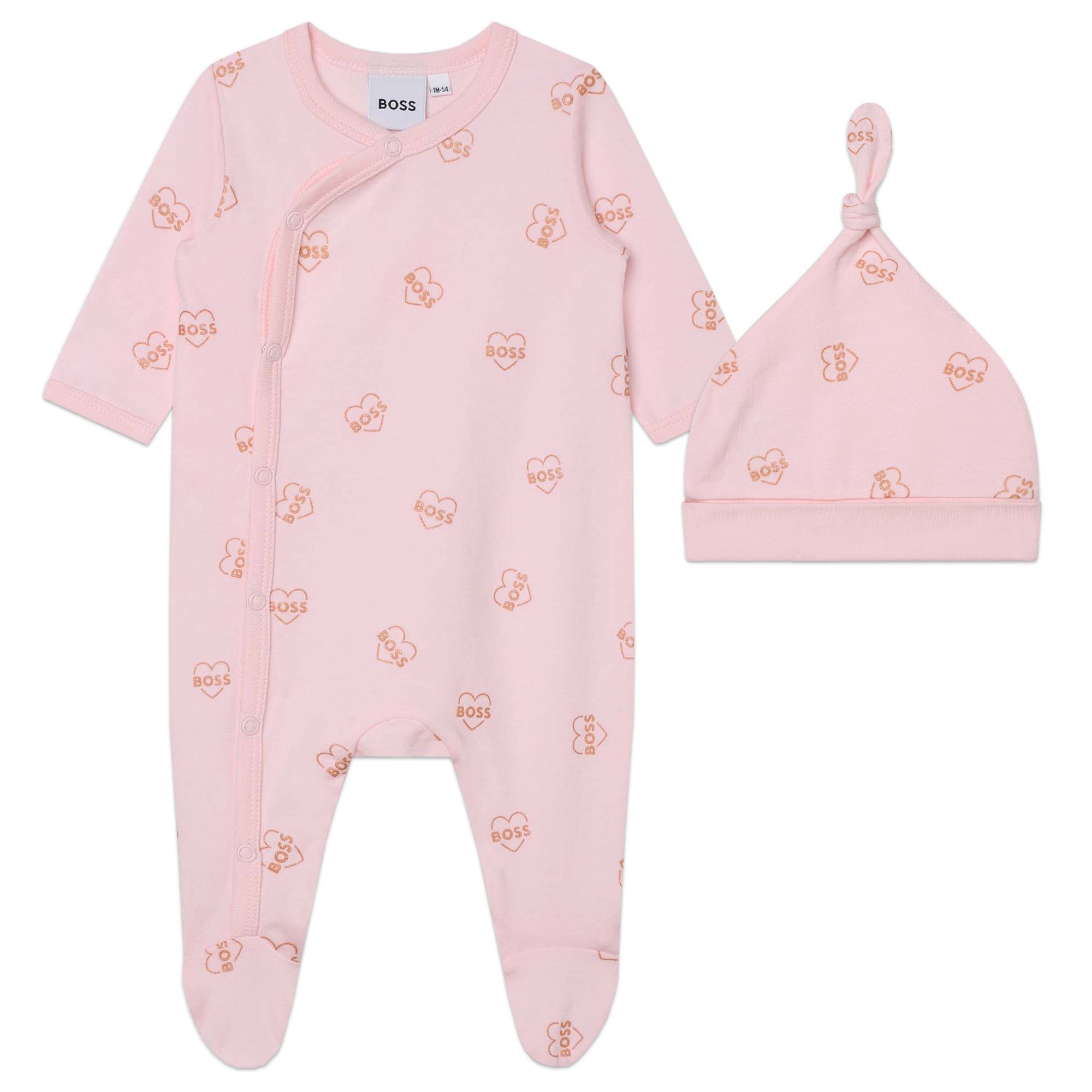Boss Kidswear Neugeborenen-Geschenkset BOSS Kidswear Baby Kombination Strampler mit Mütze rosa mit Herzmotiv