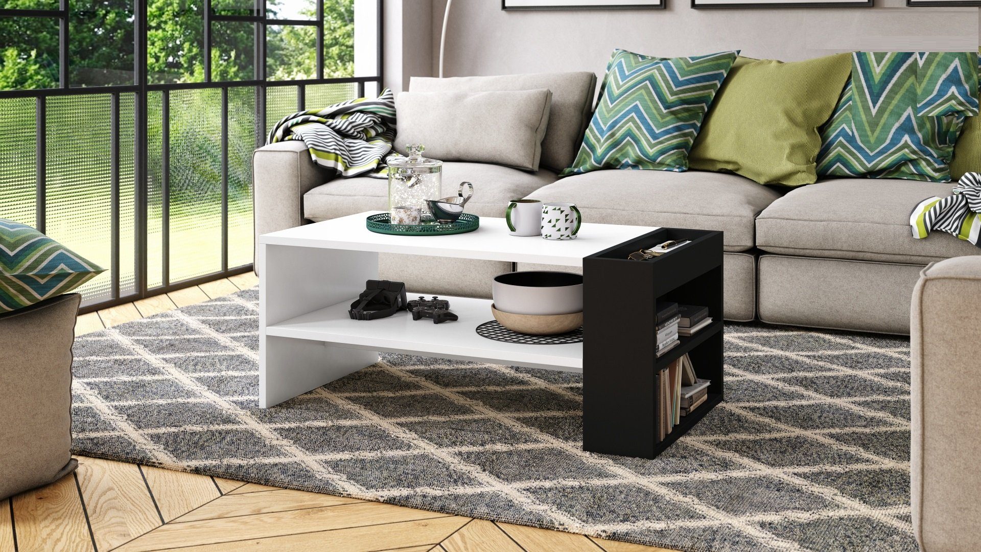 Wohnzimmertisch - mit Tisch designimpex Couchtisch Ablagefläche Design Weiß Couchtisch matt matt Nefri Schwarz