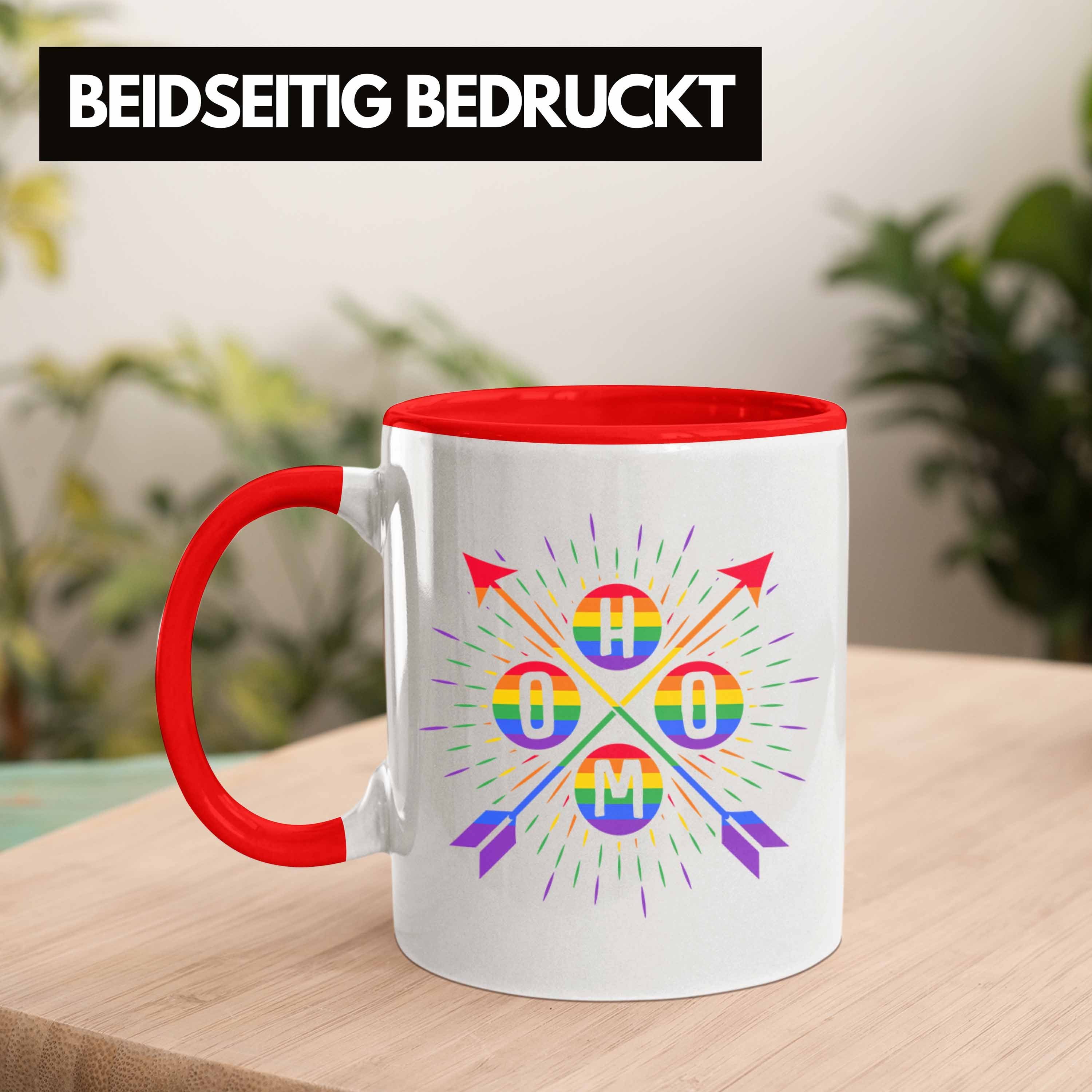 Trendation Tasse Trendation Schwule LGBT Homo Tasse Regenbogen Transgender Lustige für Herzschlag Geschenk Grafik Regenbogen - Rot Lesben