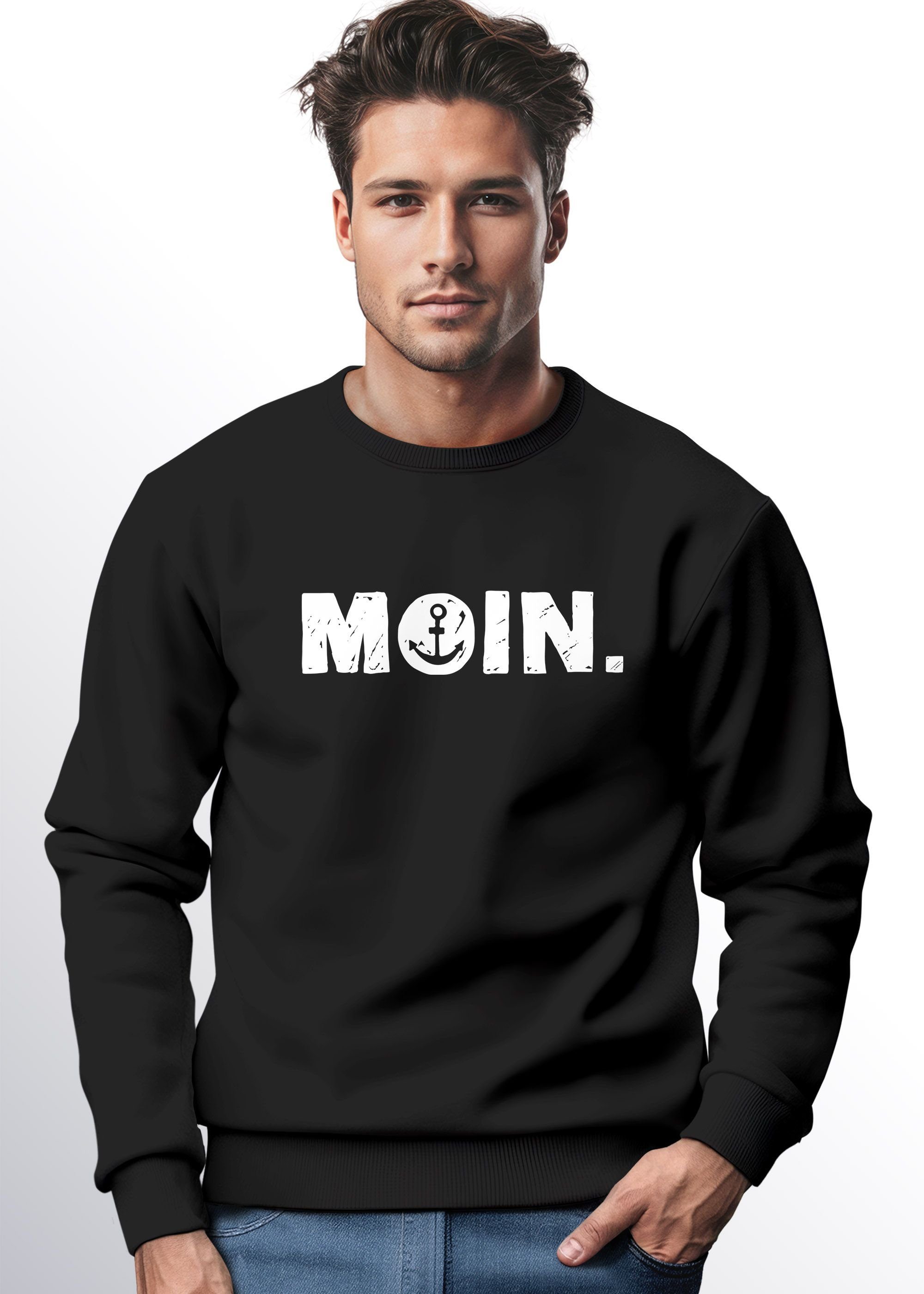 Neverless Sweatshirt Sweatshirt Herren Moin Dialekt Norden Hamburg Anker Print Rundhals-Pu