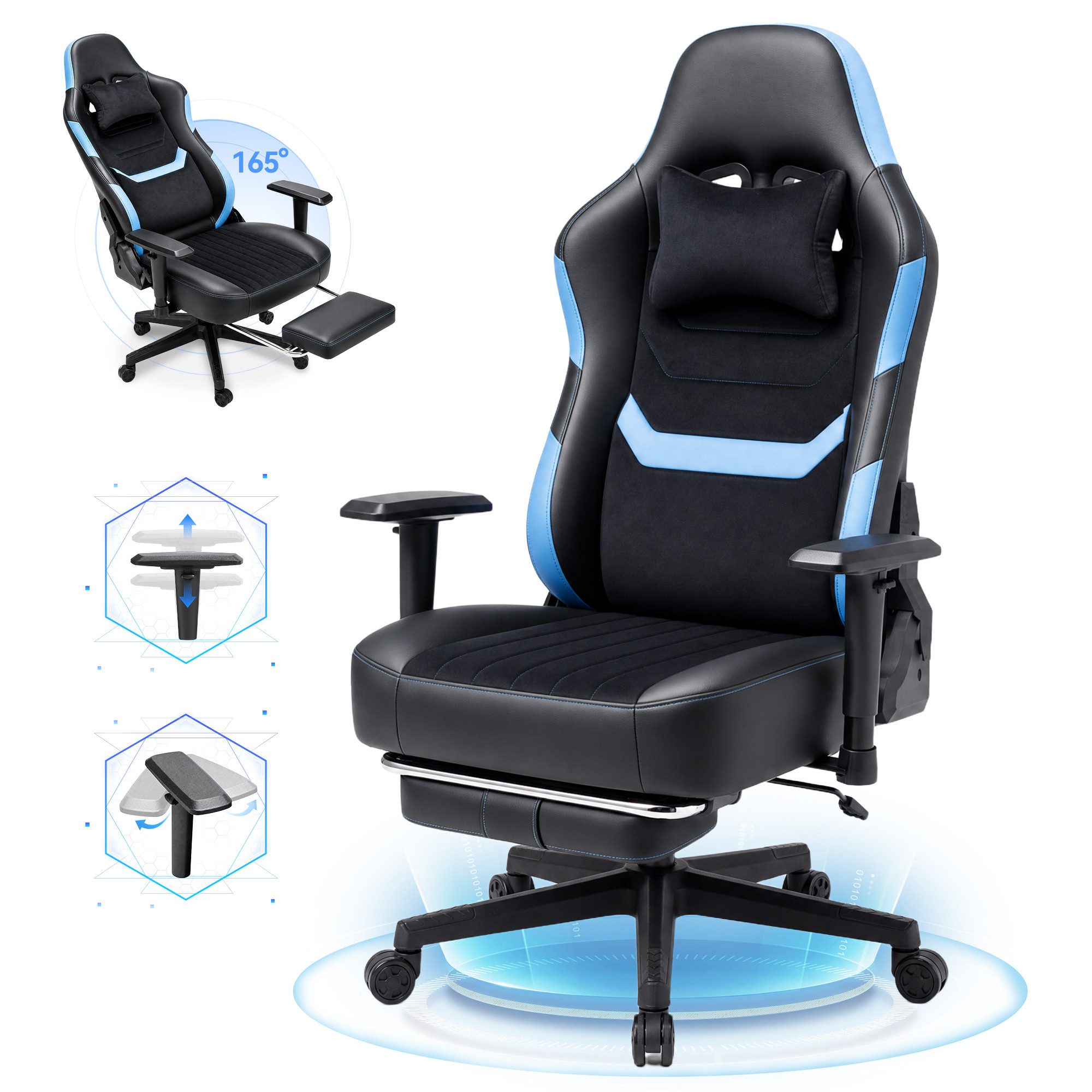 HOMALL Gaming-Stuhl 90-165° Neigung,breite Sitzfläche,kratzfester Samt,gaming stuhl 200kg