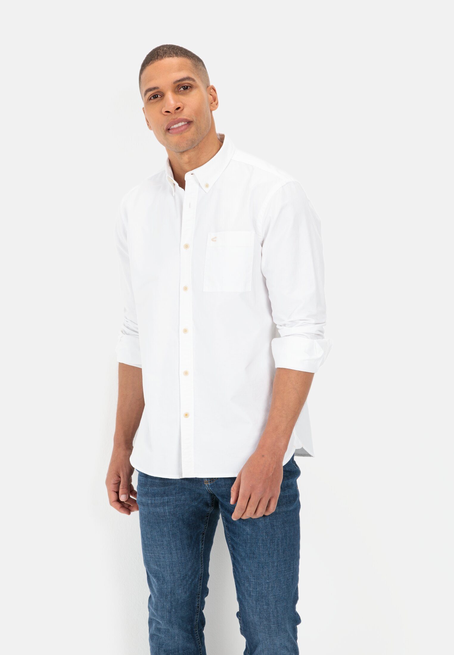 camel active Langarmhemd aus nachhaltigem Organic Cotton Button-Down