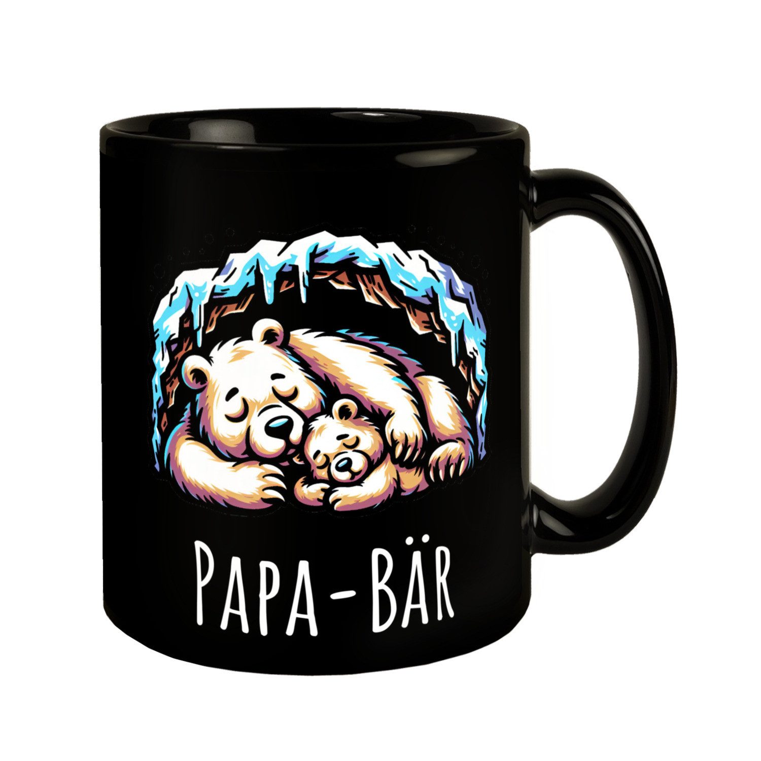 Tasse Bärenpapa Tasse in Schwarz mit Spruch Papa-Bär