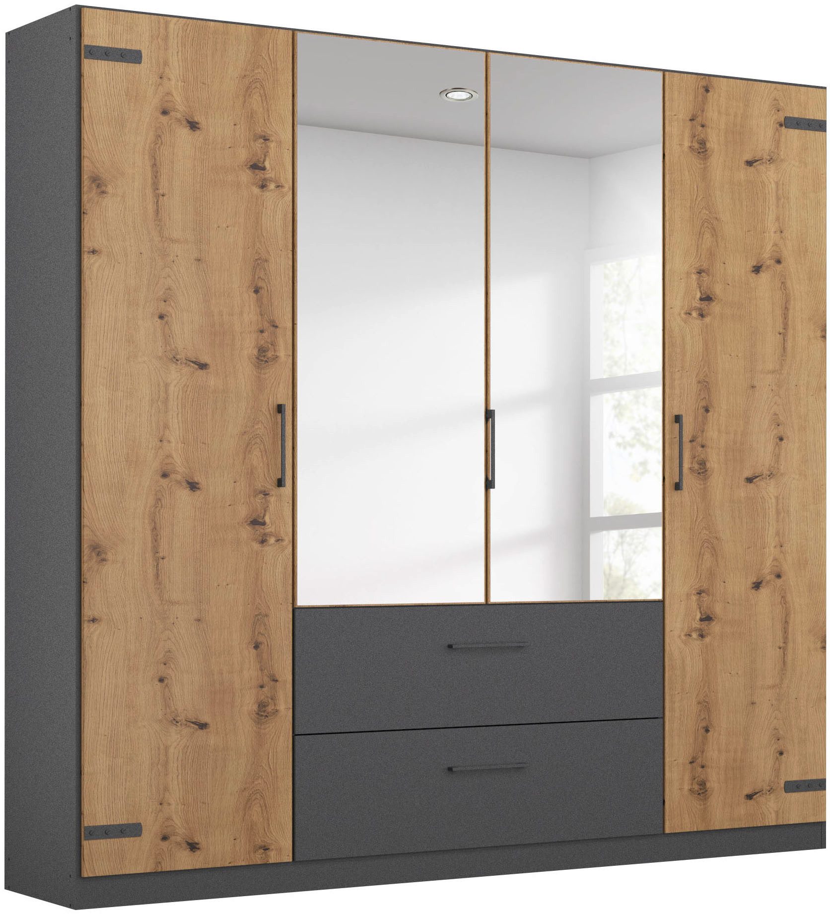 rauch Drehtürenschrank Holmes im Industrial Style, mit Schubkästen, mit oder ohne Spiegel