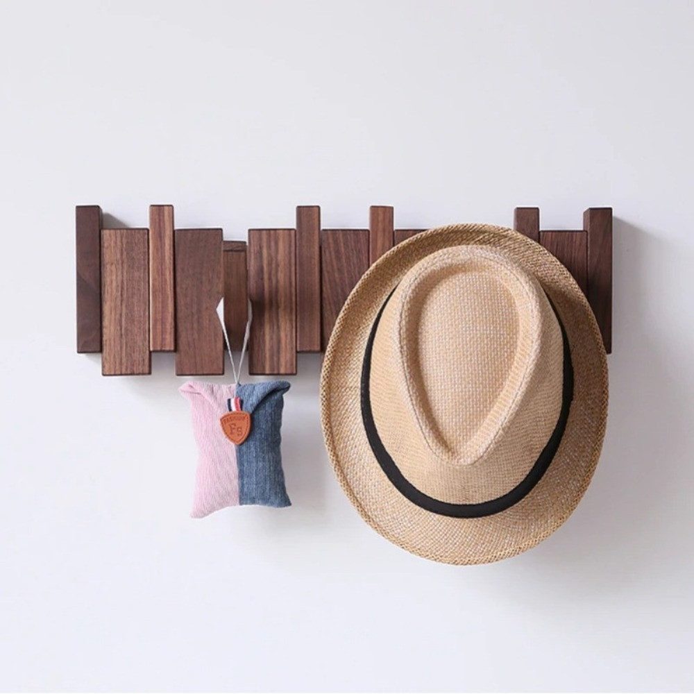BlingBin Garderobenleiste 6 Haken Holzgarderobe, Klappbare Wandgarderobe, Platzsparende (1er Set, 1 St., 44 x 15 x 3,5 cm), Flip Down Wand-Mounted Design, zum Aufhängen Hüten Schals Handtüchern