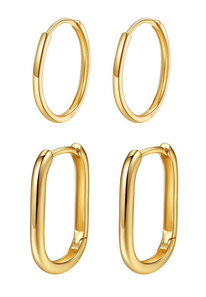 Dear Me Creolen-Set Kreis und Viereck, 585 Gold Damen Ohrringe Basic, Kleine Runde Ovale Damen Goldohrringe 14 Karat, Echtgold Schmuck