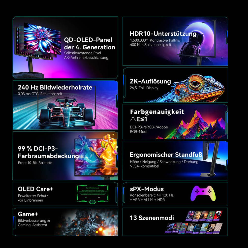 TITAN ARMY G2785S 16:9 QD-OLED QHD 240Hz Gaming-Monitor (2560 × 1440 px, 0.03 ms Reaktionszeit, 240 Hz, QD-OLED)