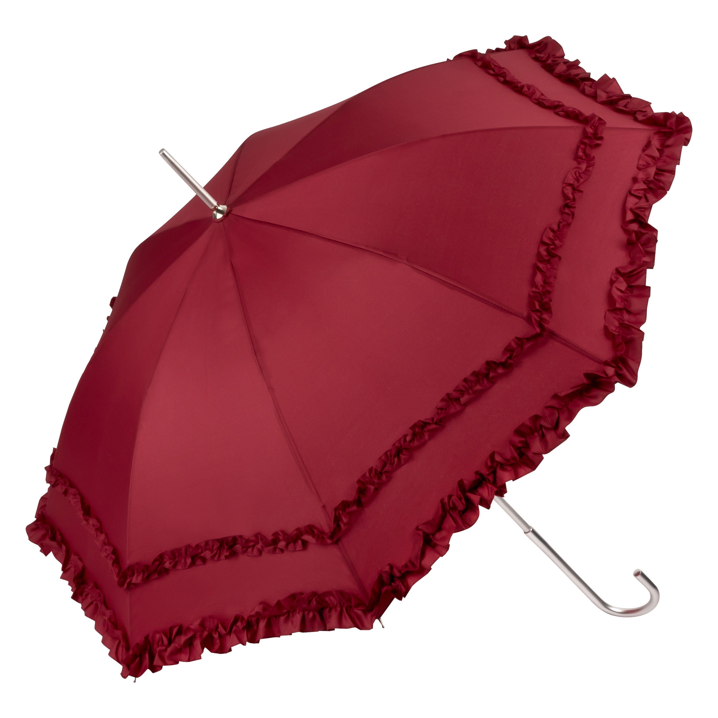 von Lilienfeld Stockregenschirm Regenschirm Sonnenschirm Hochzeitsschirm Mary, zwei Rüschenkanten bordeaux