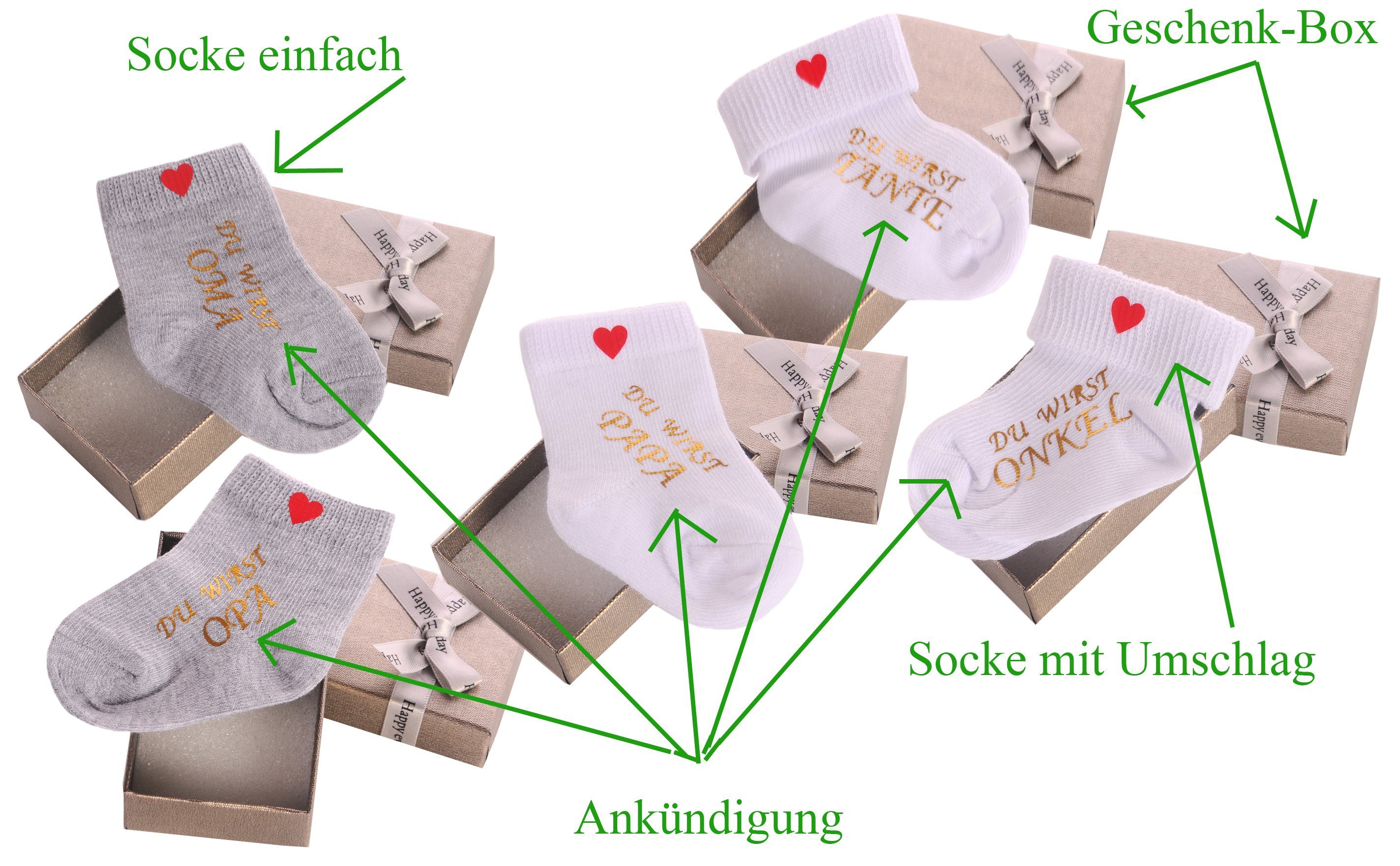 Ankündigung / Neugeborenen-Geschenkset und Onkel Bortini Socke (Socke La Opa Geschenkidee mit mit Weiß Papa Oma Geschenkbox Umschlag)