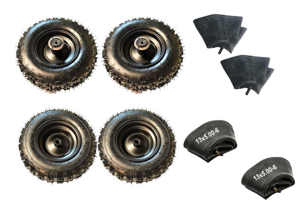 FunSport-Factory Kinderfahrzeug-Räder 4er Set Kinderquad Reifen Kompletträder 2x 4.10-6 und 2x 13x5.00-6, Stollenprofil, hoher Grip, für Kinderquads, robust & langlebig