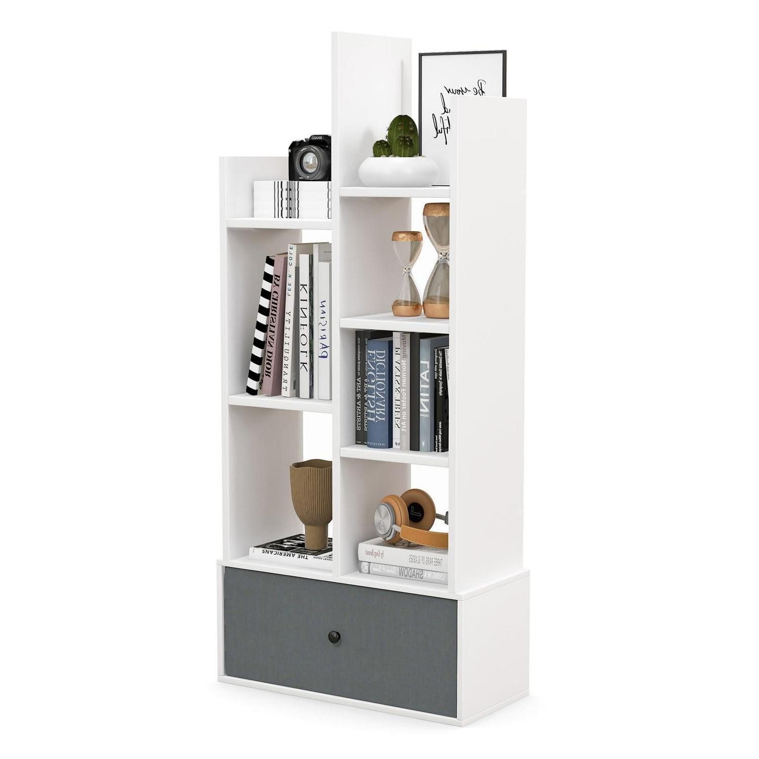 LuxusKollektion Bücherregal Bücherregal 12 Etagen mit Schubladen Weiß, 1-tlg.