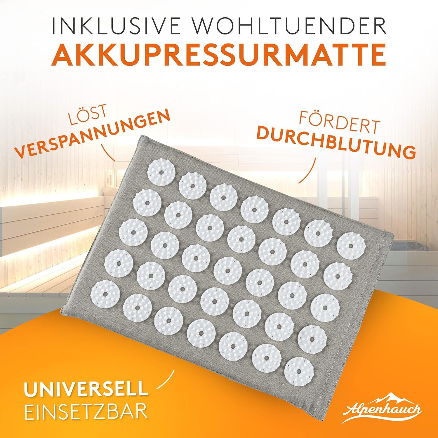 Alpenhauch Fußmassagegerät - Fußmassagerolle aus Echtholz mit Akkupressurmatte, mit Reflexzonenkarte, durchblutungsfördernd, vielseitig einsetzbar