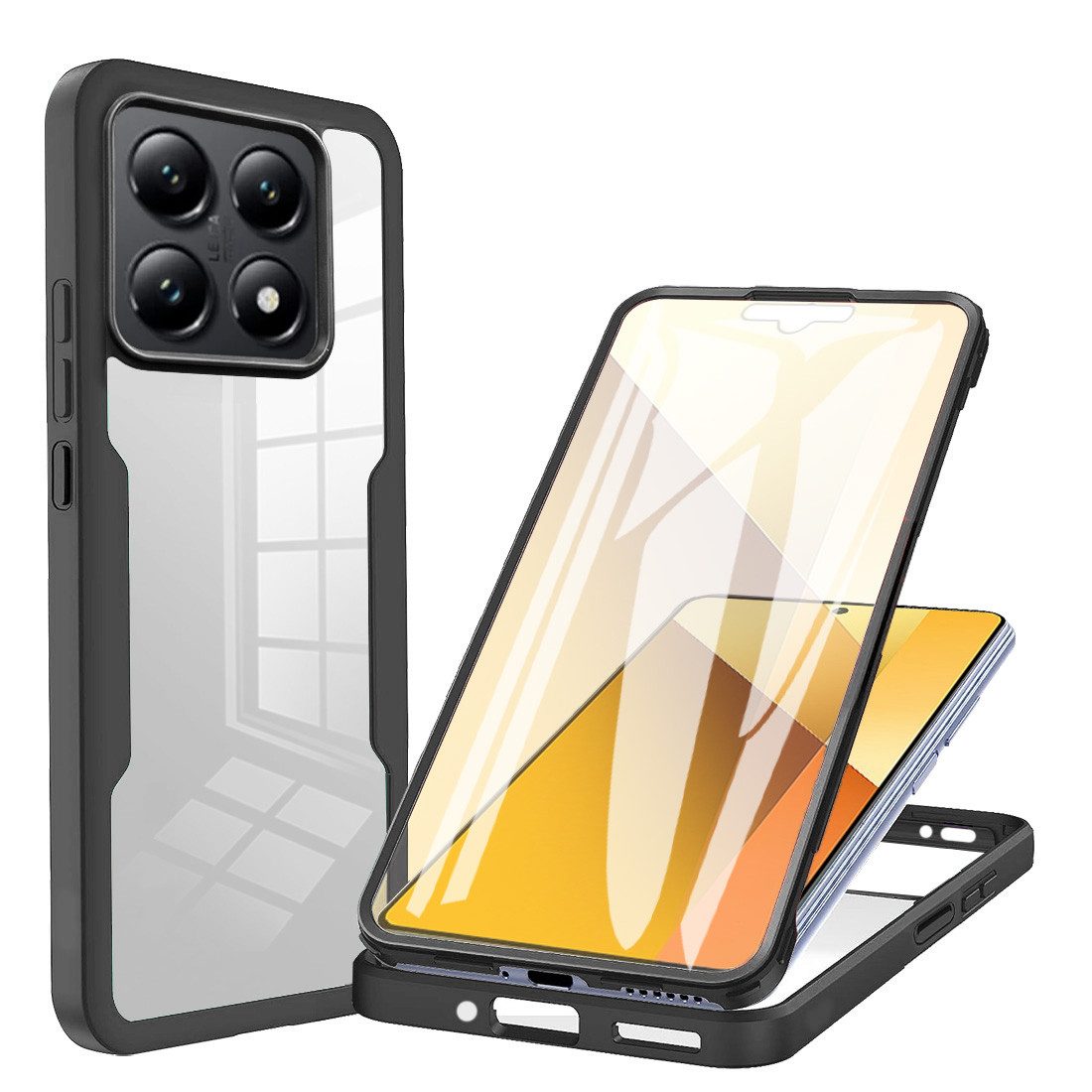 betterfon Handyhülle für Xiaomi 14T 2-teiliges 360° TPU Schutzcase, Vollschutz Case mit integriertem Displayschutz und klarer Sicht