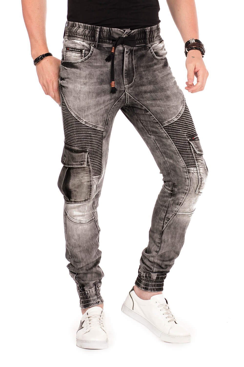 Cipo & Baxx Bequeme Jeans mit schwarz Bündchen elastischen Saum am