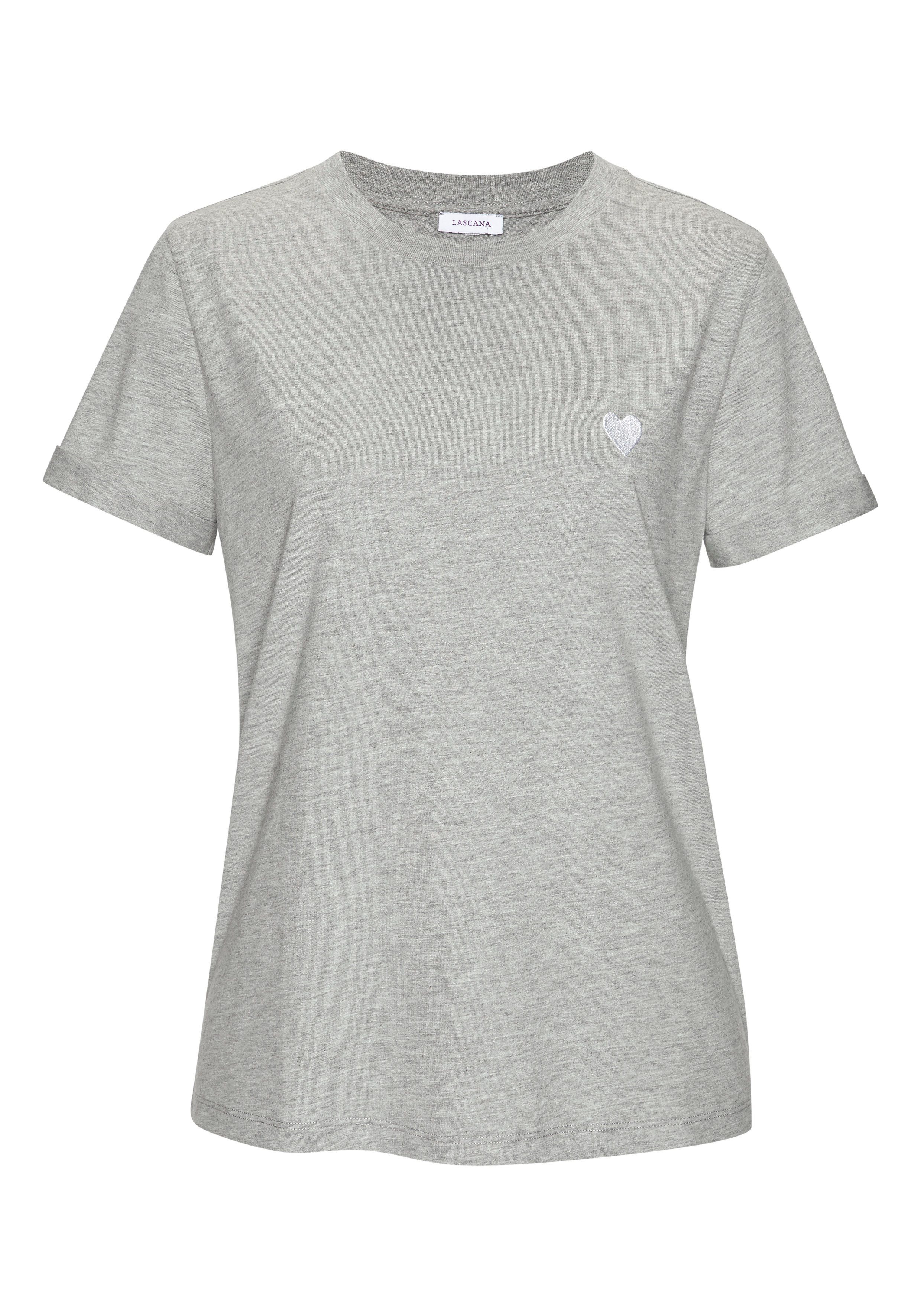 LASCANA T-Shirt mit süßer Herz-Stickerei, Kurzarmshirt aus Baumwolle. € 26,99