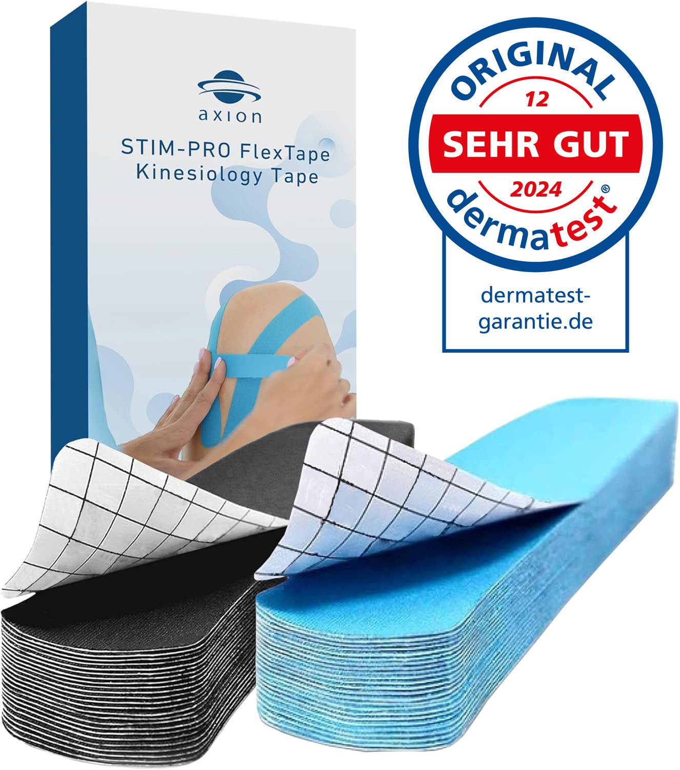 Axion Kinesiologie-Tape Precut Kinesiologie Tape 2er Set Blau und Schwarz (50-St) 25cm x 5cm