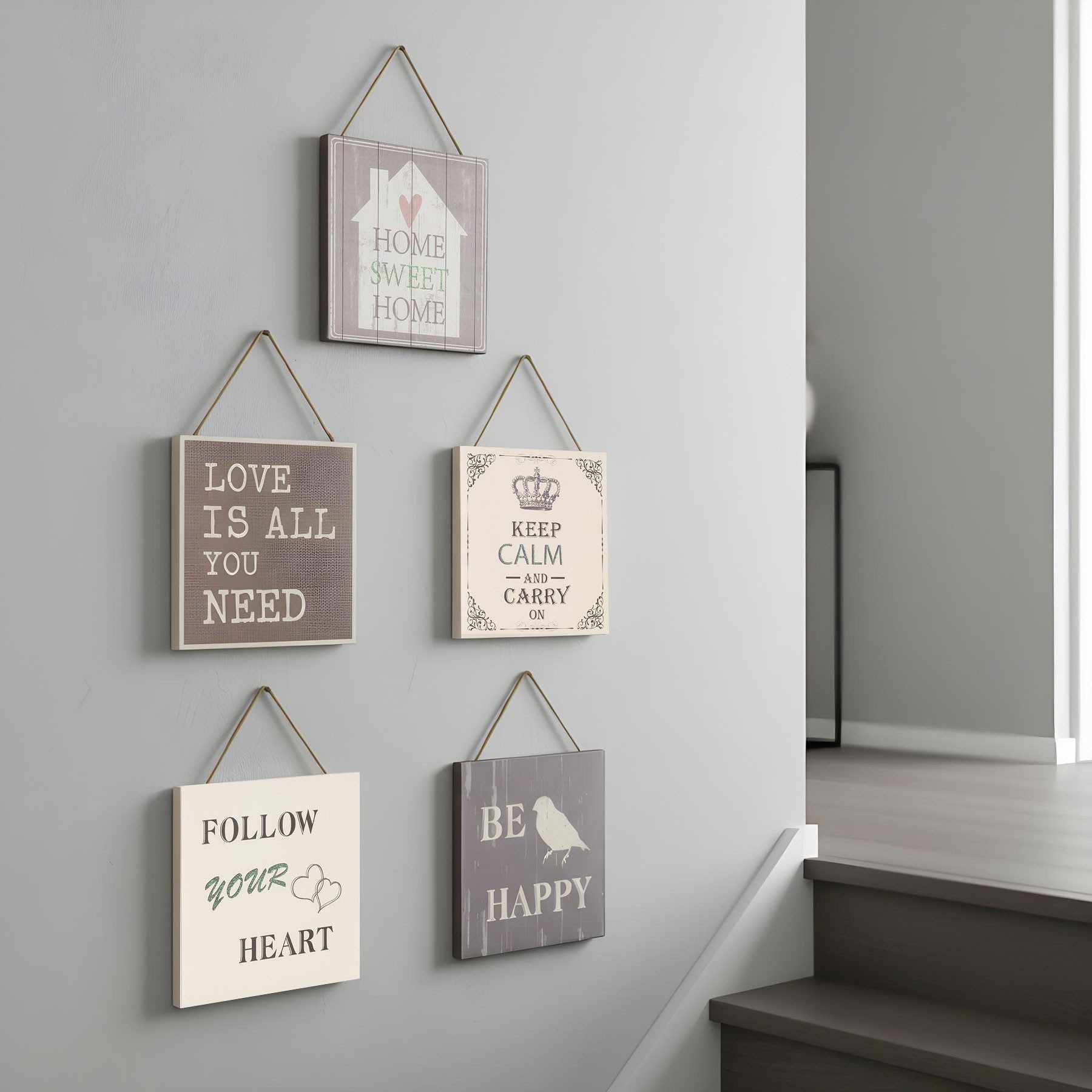 Levandeo® Leinwandbild, 5er Set Wandbilder 20x20cm Motivationsbilder Wanddeko Sprüche