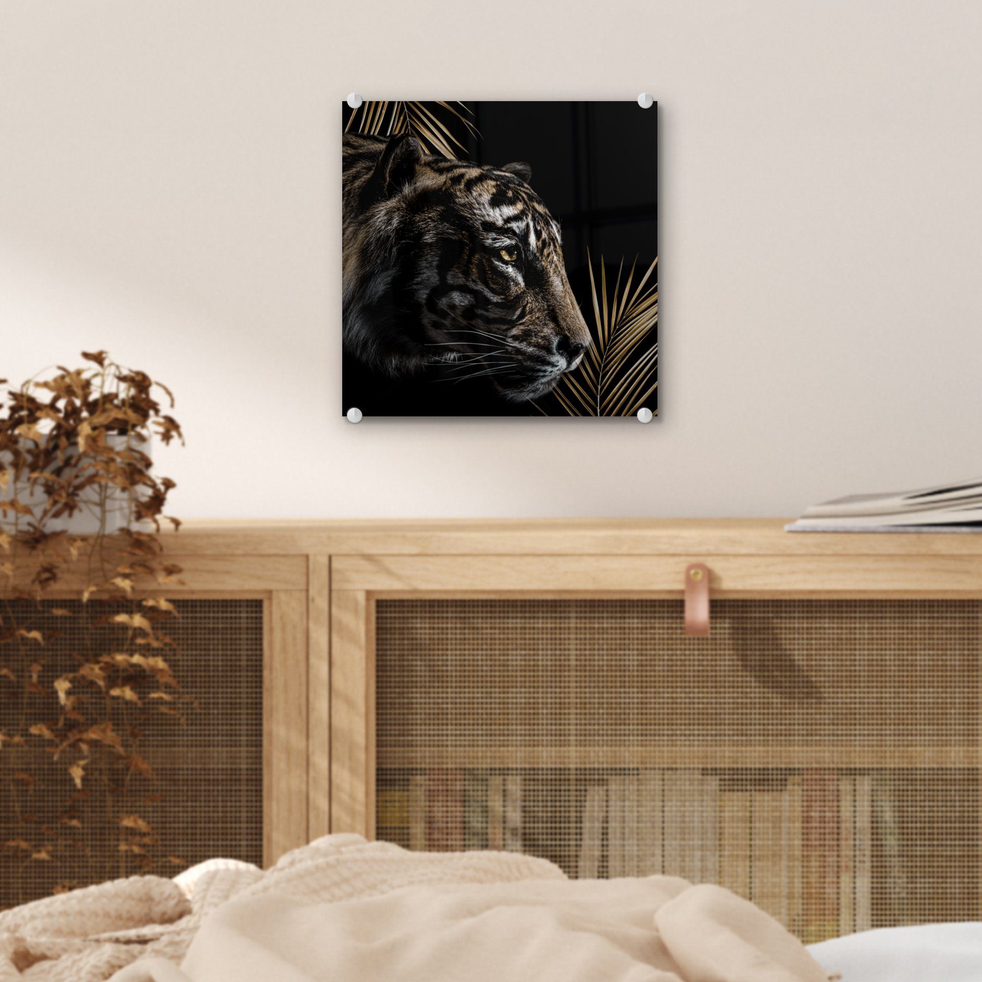 Farn Glas (1 - Acrylglasbild auf Wandbild St), Foto - - auf Wanddekoration Schwarz, MuchoWow - Glas Tiger - Glasbilder Bilder