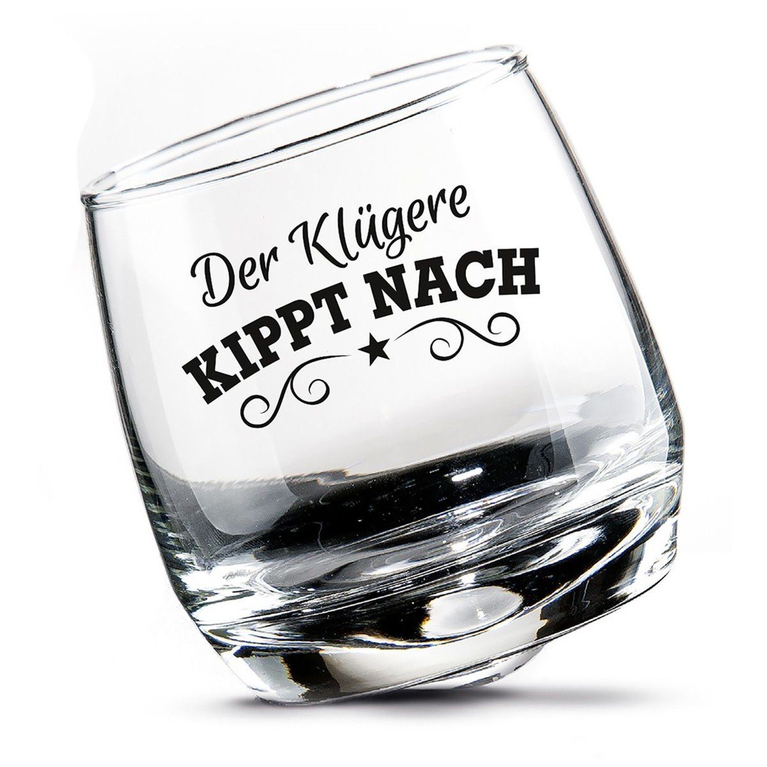 GILDE Whiskyglas Wackelglas 'Der Klügere kippt nach' 2er-Set, Glas, Geschenkidee