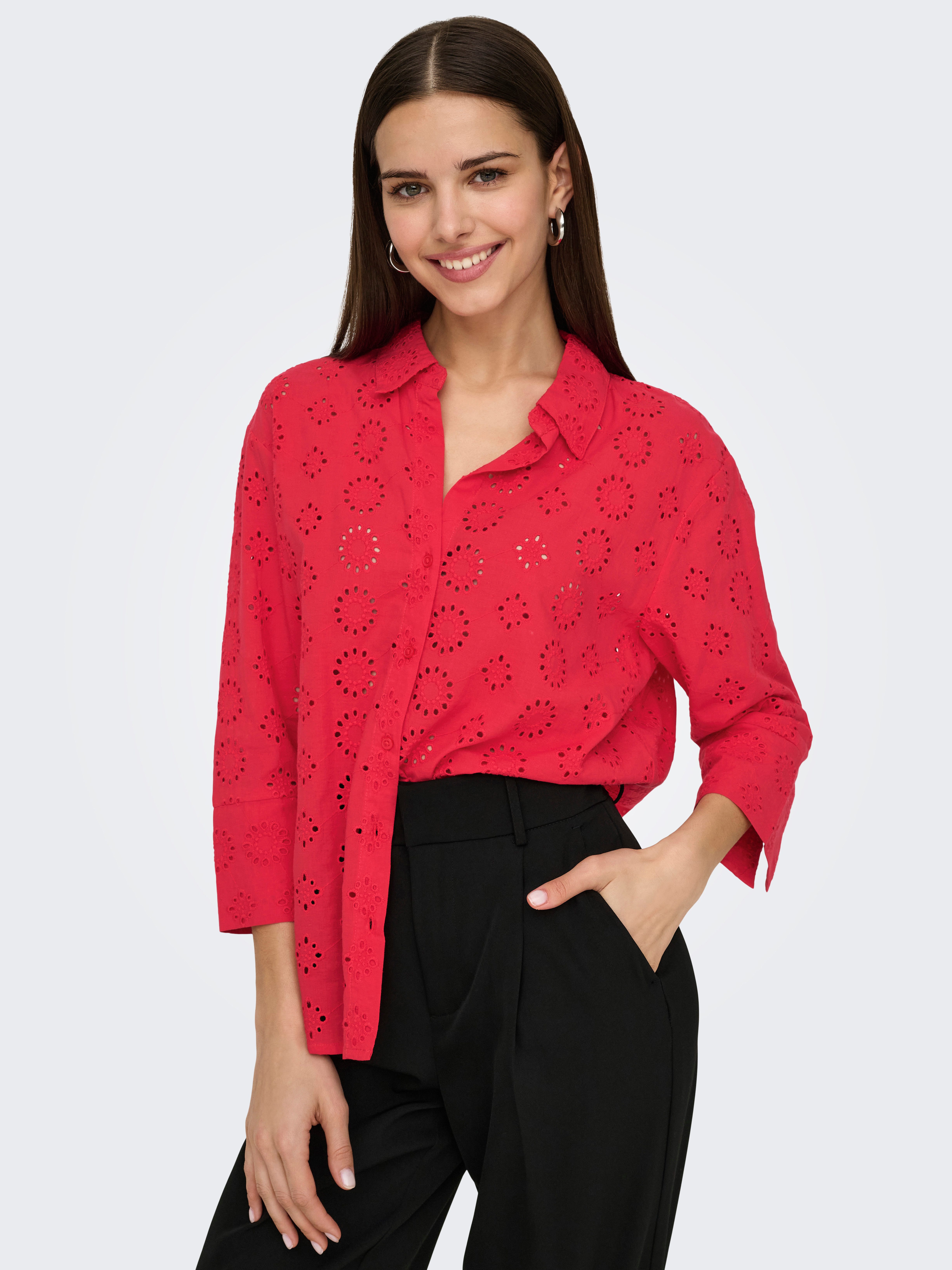 JDY Hemdbluse JDYTALLIE 3/4 LONG SHIRT WVN NOOS mit Lochstickerei-Detail günstig online kaufen