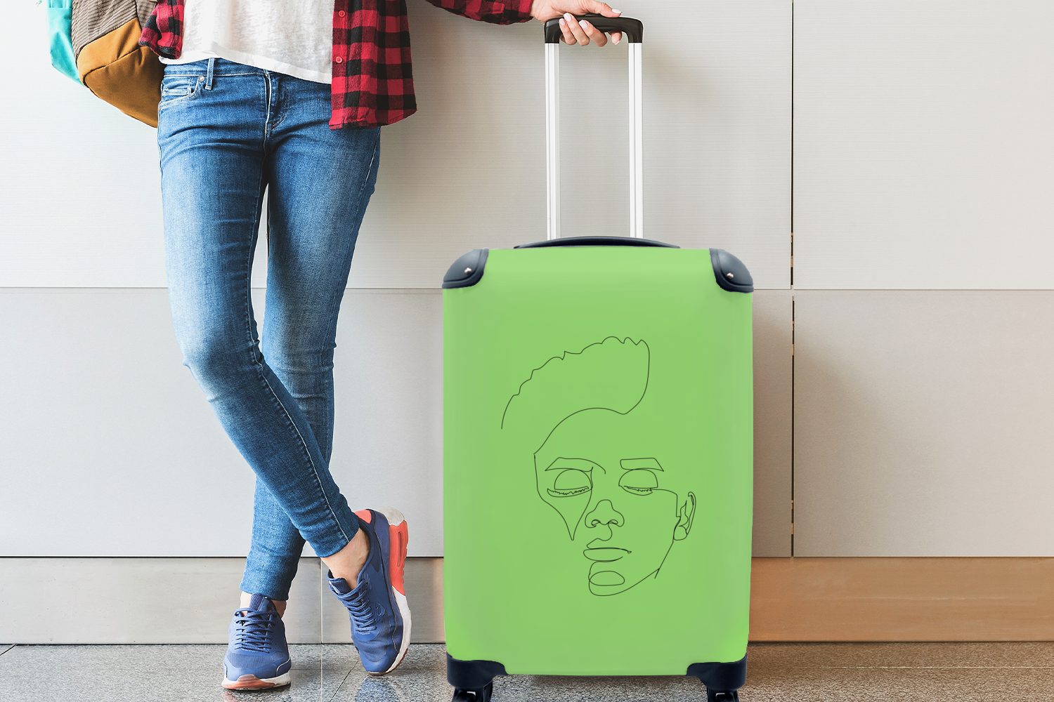Reisekoffer Handgepäckkoffer Mann - Gesicht rollen, MuchoWow Rollen, Trolley, Reisetasche Ferien, Strichzeichnung, 4 für mit Handgepäck -