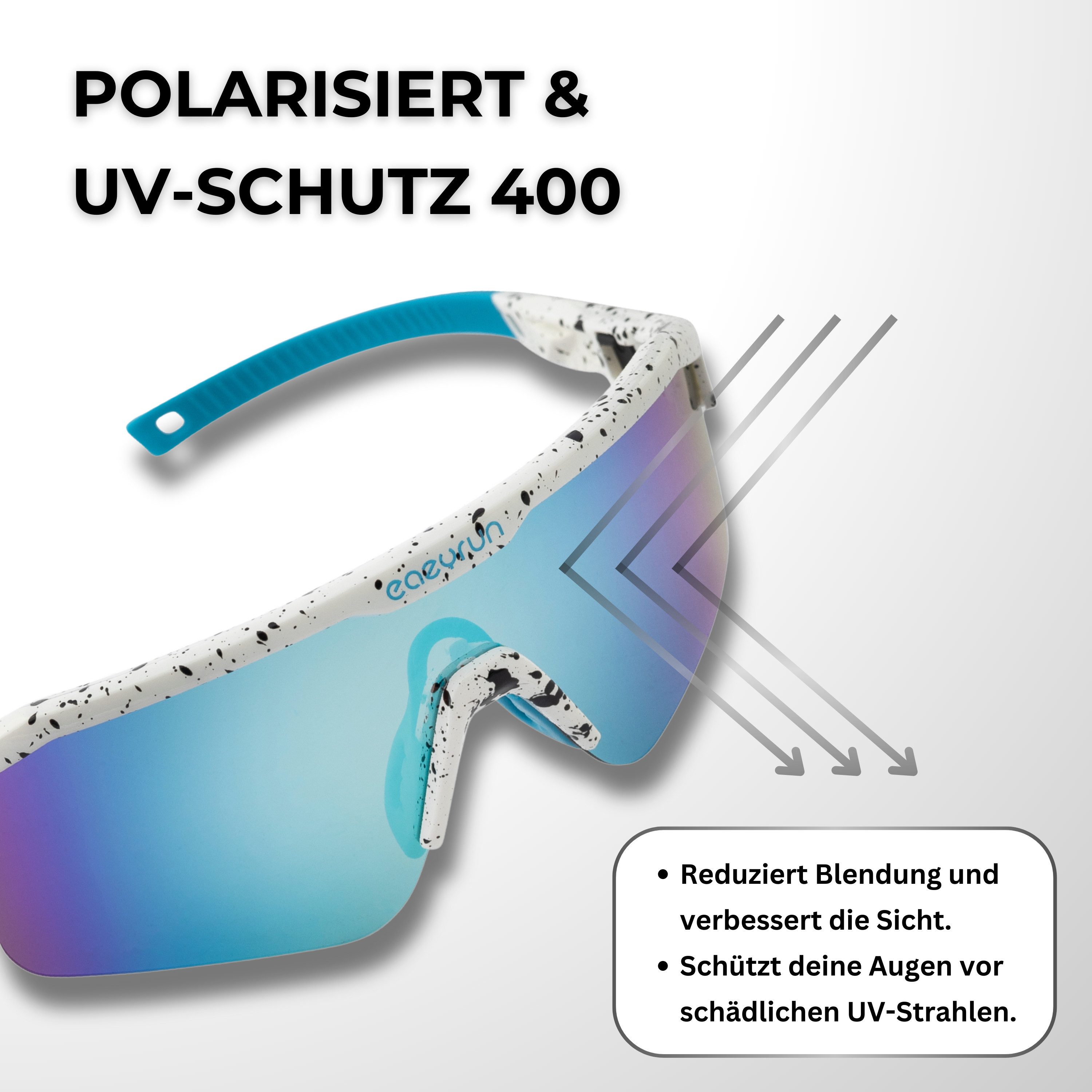 EyeAm Fahrradbrille, Sportbrille, Unisex Design, Für Sport, Rad, Laufen, MTB & Outdoor, (Modell: EAZYRUN), UV-Schutz 400