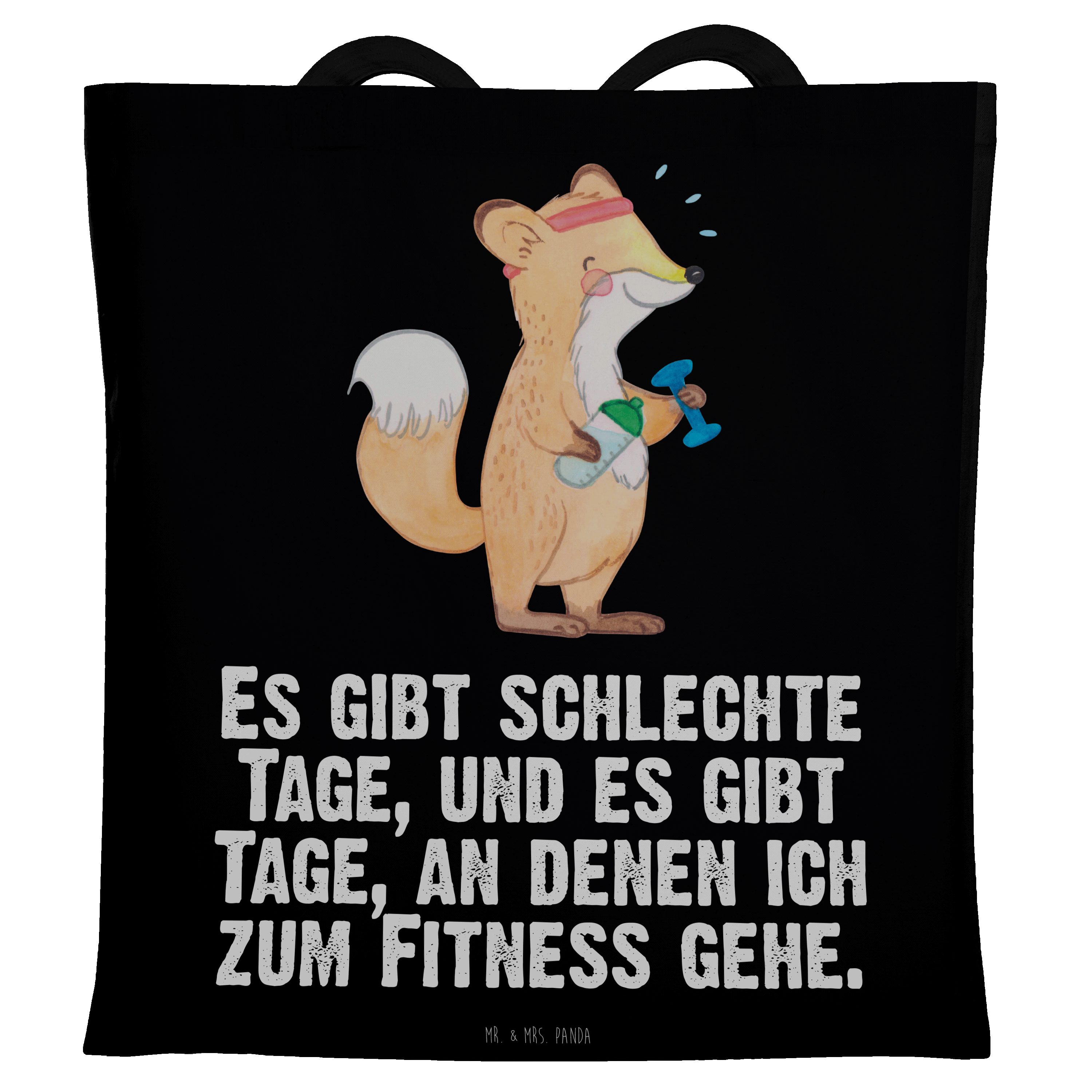 Mr. & Mrs. Panda Tragetasche Fuchs Fitness Tage - Schwarz - Geschenk, Sportart, Einkaufstasche, St (1-tlg)