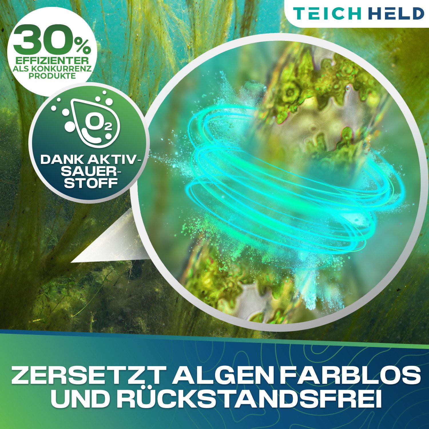 Teichheld Poolpflege Faden-Algenvernichter Teich-klar für kristallklares Wasser Anti Algen, Mit Aktivsauerstoff 7x stärkere Schnell-Aktiv-Formel
