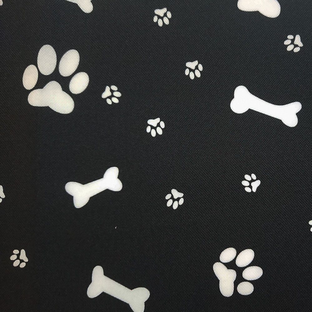 novely® Stoff OXFORD 210D D26 Knochen Hund Pfoten Schwarz Weiß Printstoff Outdoor, Wasserabweisend, Outdoor, Meterware, 1lfm
