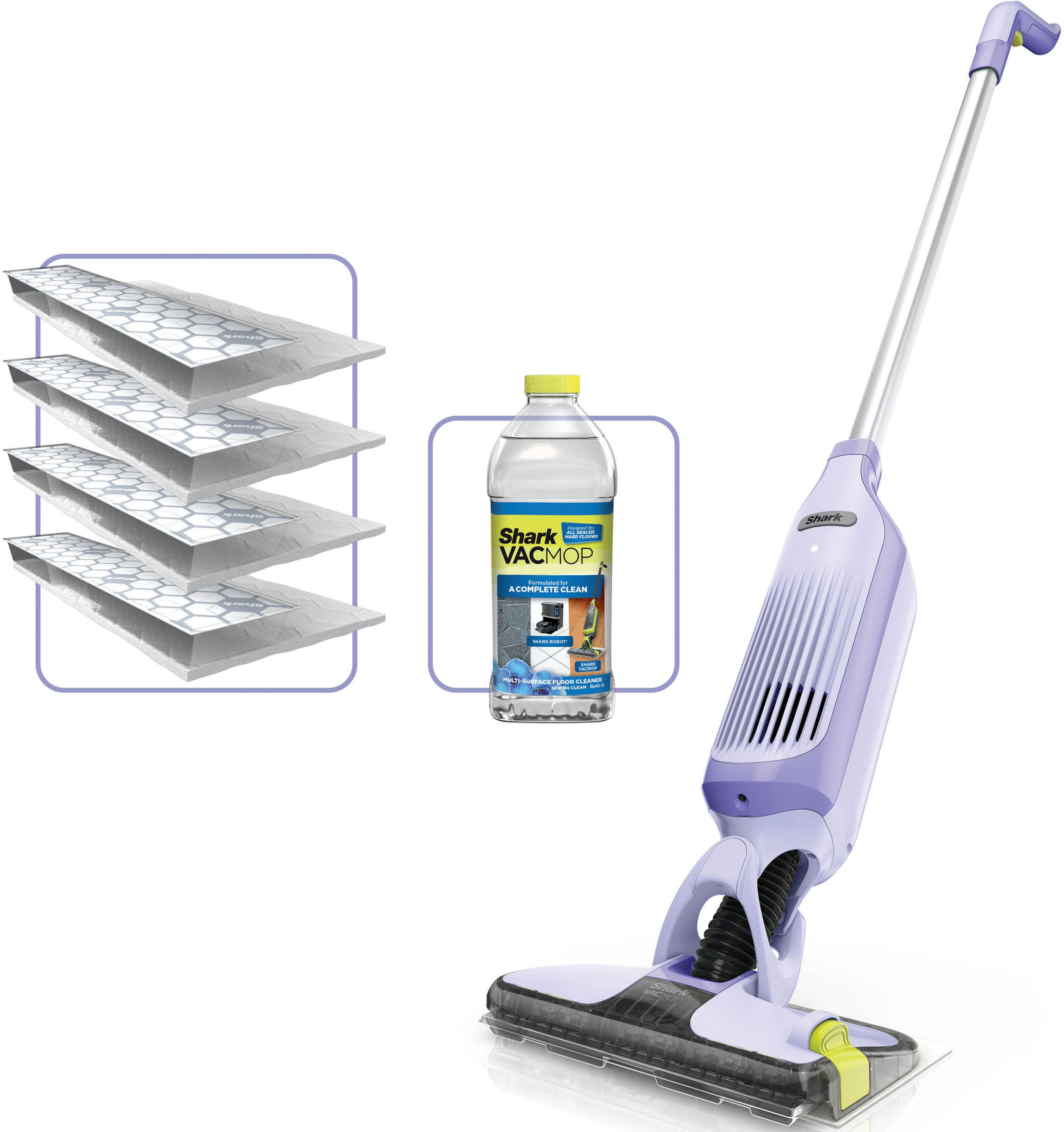 Shark Nass-Trocken-Akkusauger Shark VacMop 2-in-1 kabelloser Staubsauger/Sprühmopp VM200EUPL, beutellos, VOLLSTÄNDIGE REINIGUNG MIT EINEM EINZIGEN EINWEGPAD, kabellos, leicht