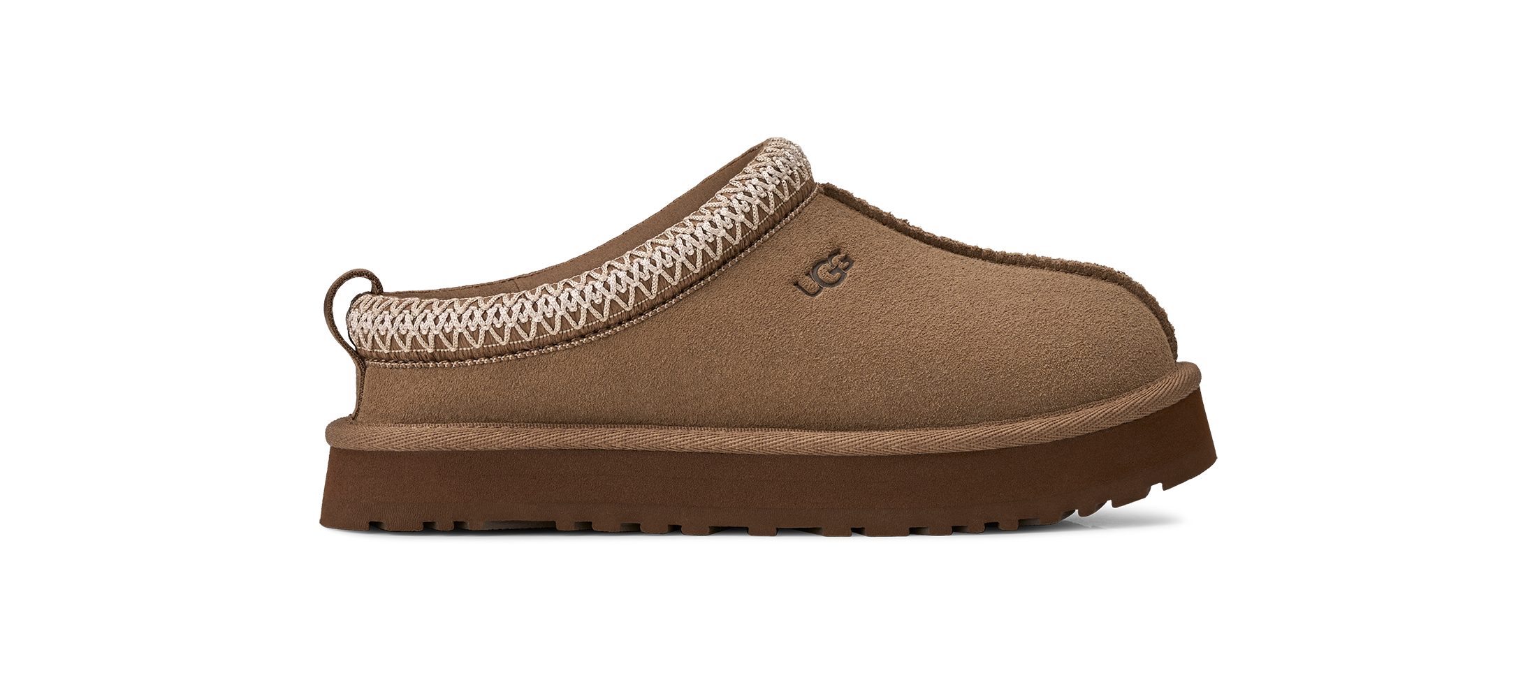 UGG Clog Hausschuh, Schlupfschuh mit modischer Ethno-Textilbodüre
