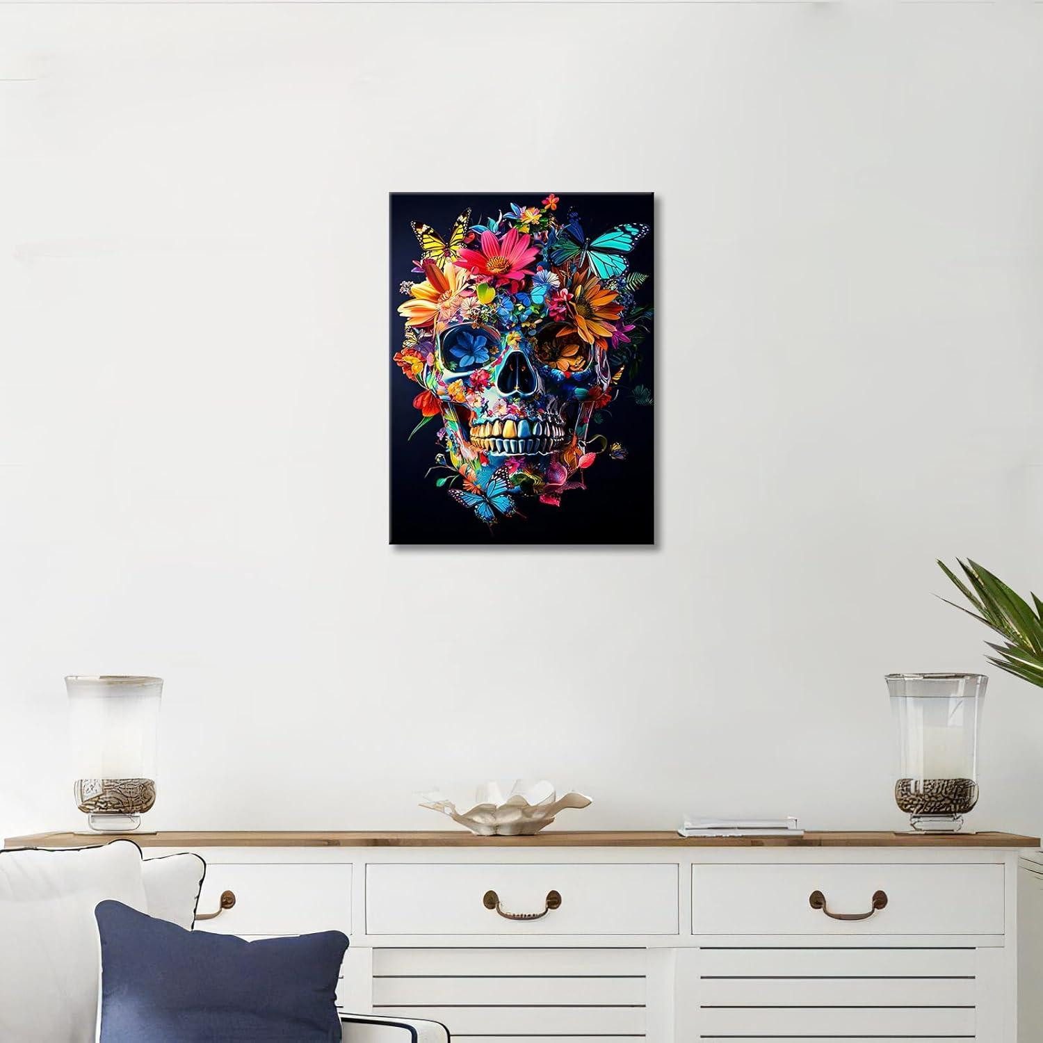 HALFLEMART Leinwandbild Buntes Chrysantheme Totenkopf Leinwandbild günstig online kaufen