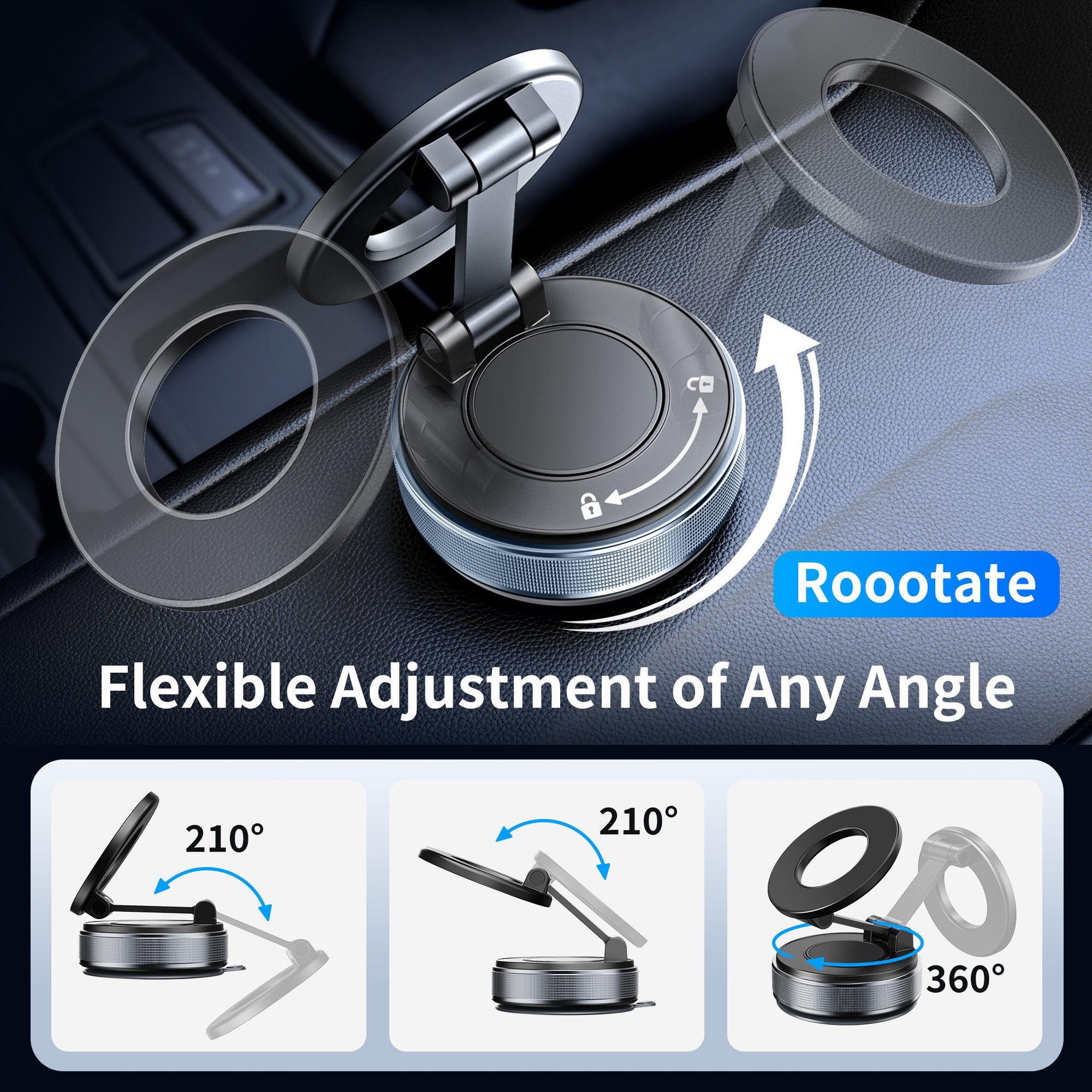 ibettertec Smartphone-Halterung Autotelefonhalterung Handyhalterung Auto, (360° verstellbare magnetische Vakuum-Handyhalterung, kompatibel mit iPhone 17 Pro Max – Bild 4 von 5